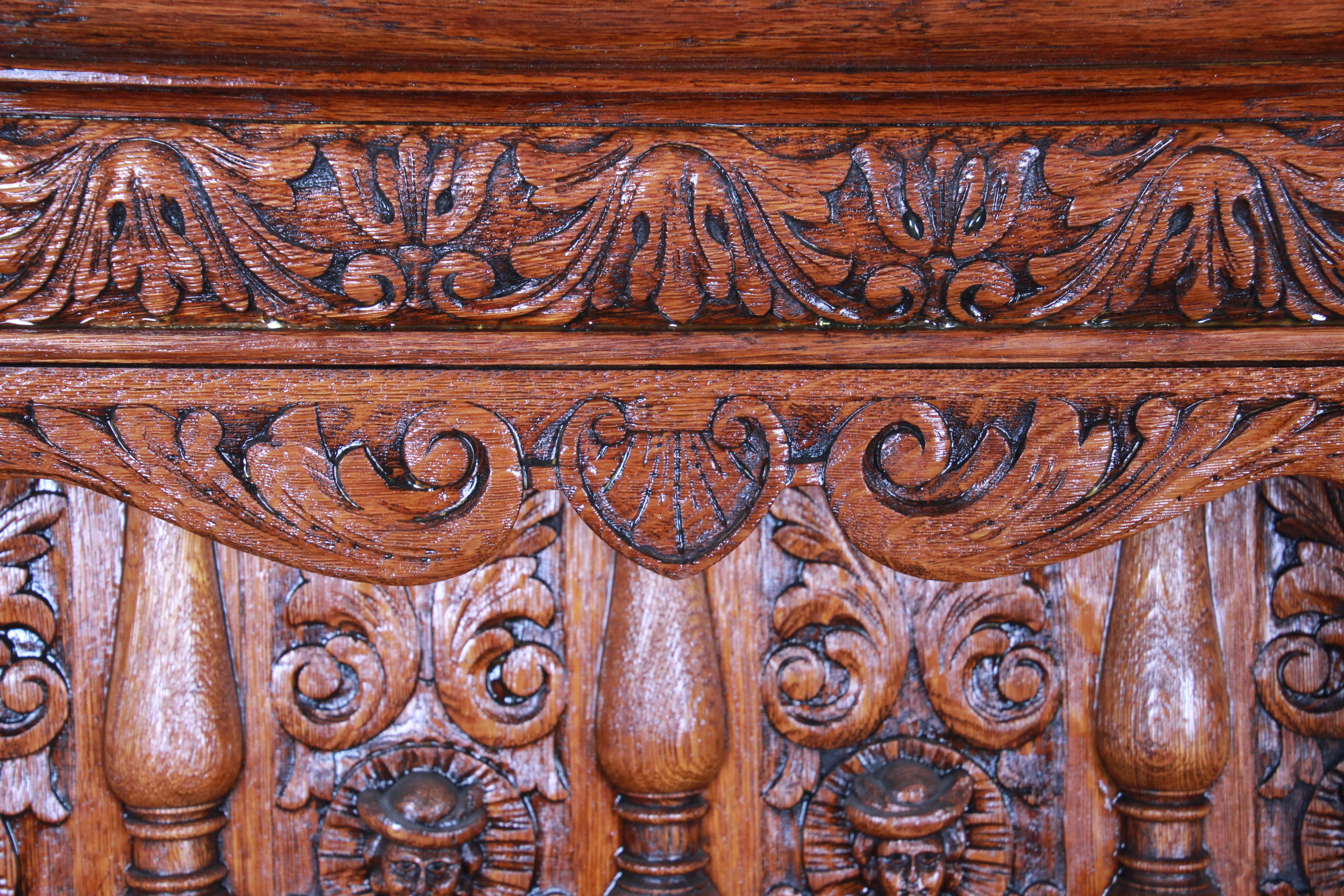 19th Century Ornate Carved Oak Back Bar or Sideboard Cabinet 8