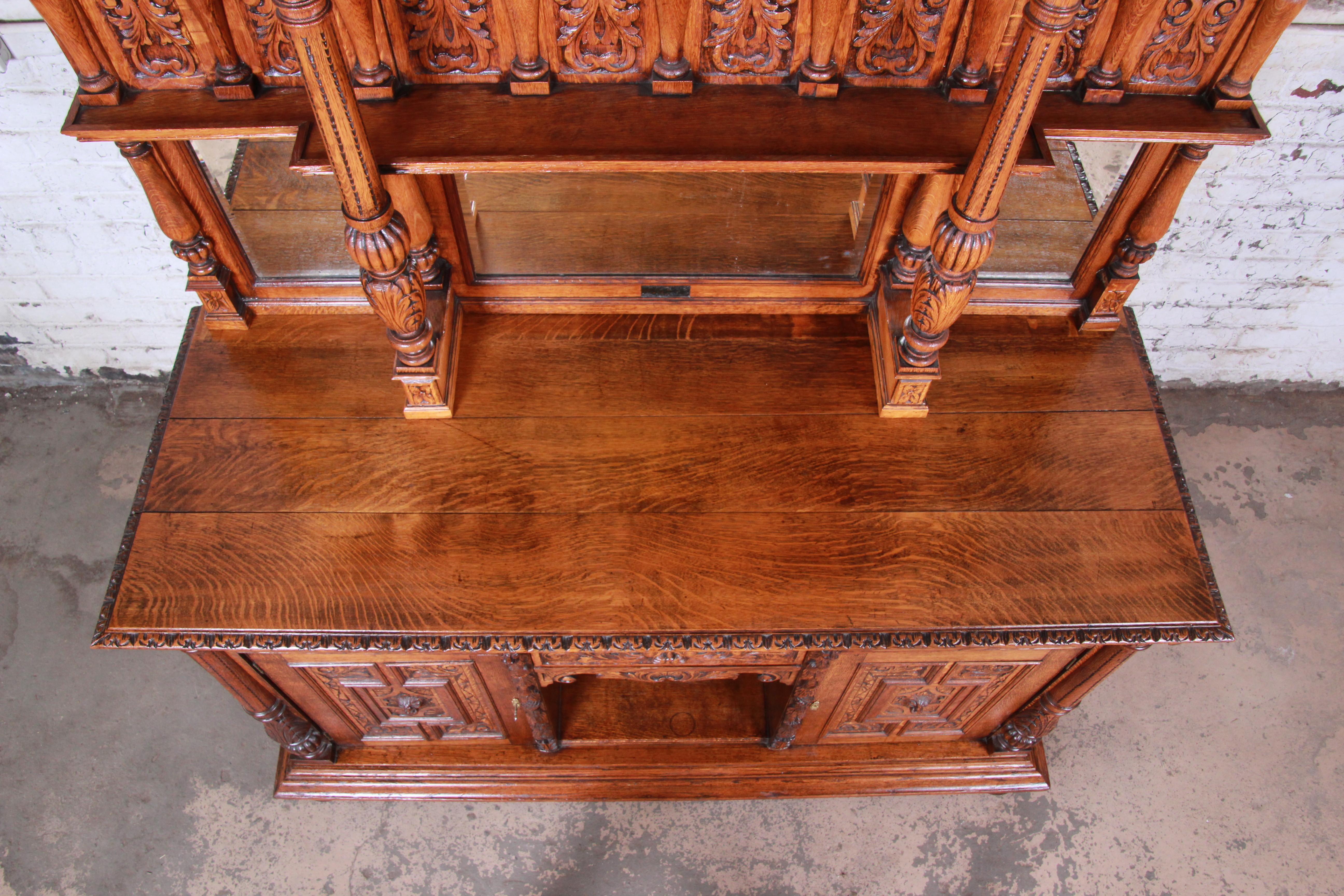 19th Century Ornate Carved Oak Back Bar or Sideboard Cabinet 9