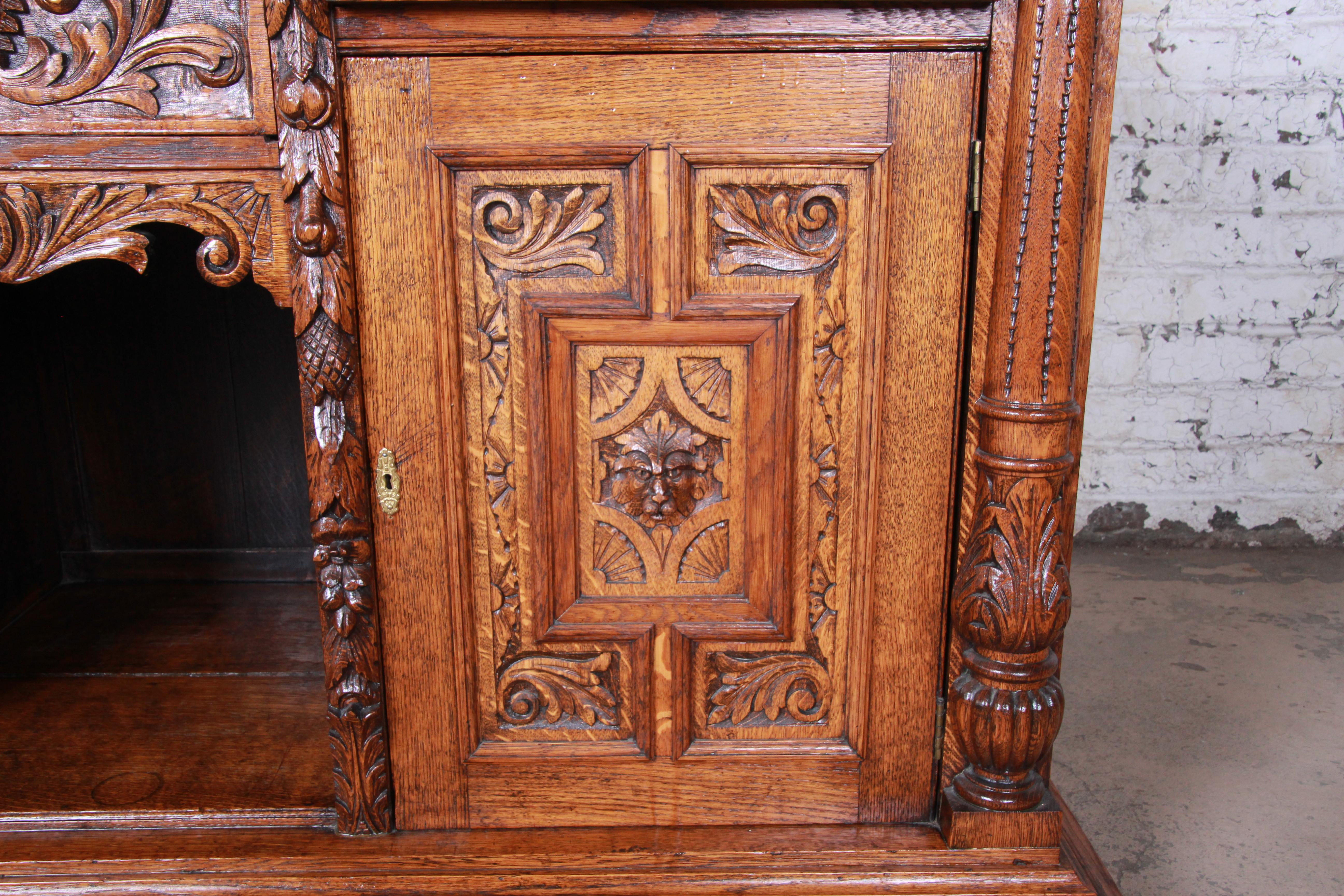 19th Century Ornate Carved Oak Back Bar or Sideboard Cabinet 10