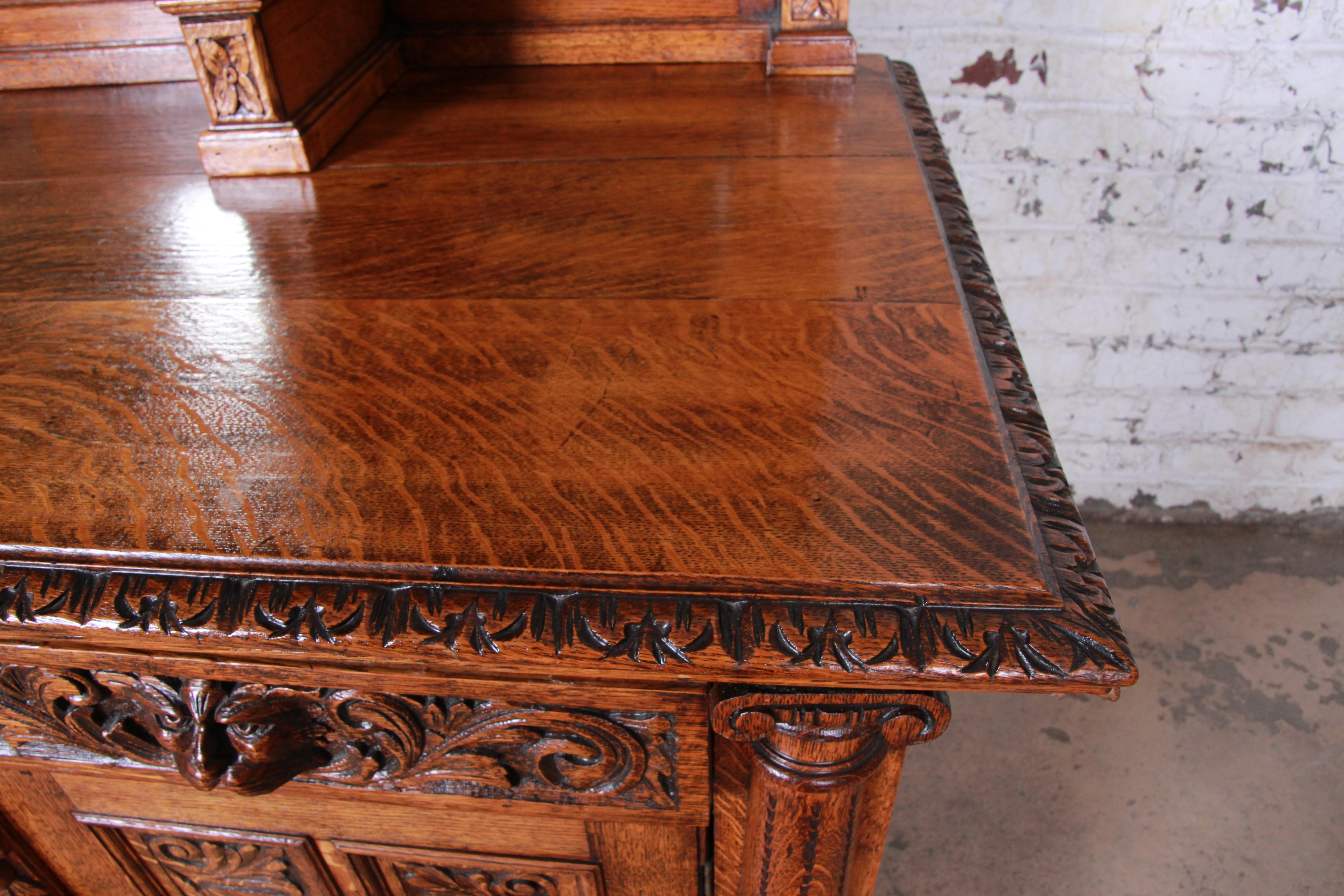 19th Century Ornate Carved Oak Back Bar or Sideboard Cabinet 11