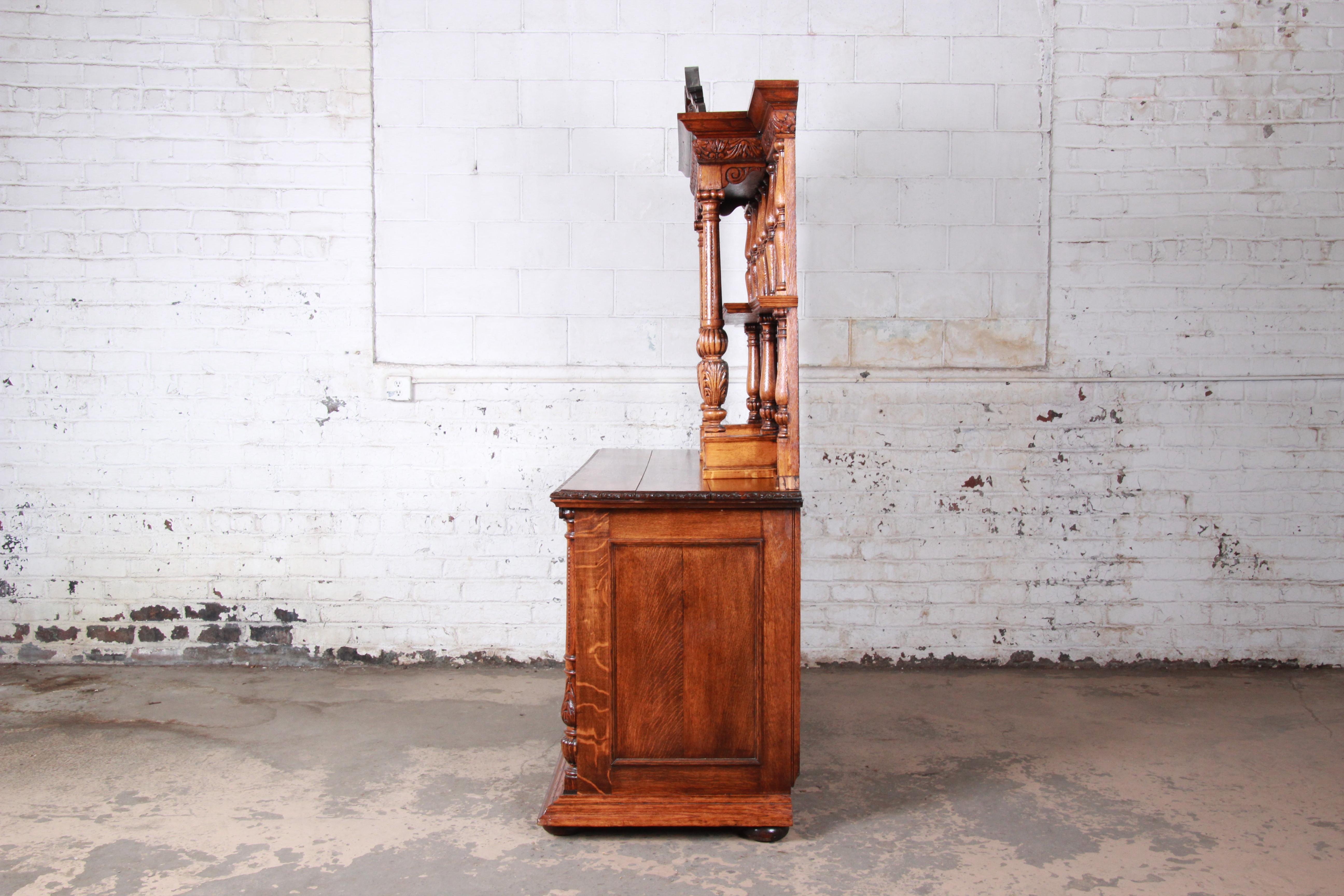 19th Century Ornate Carved Oak Back Bar or Sideboard Cabinet 13