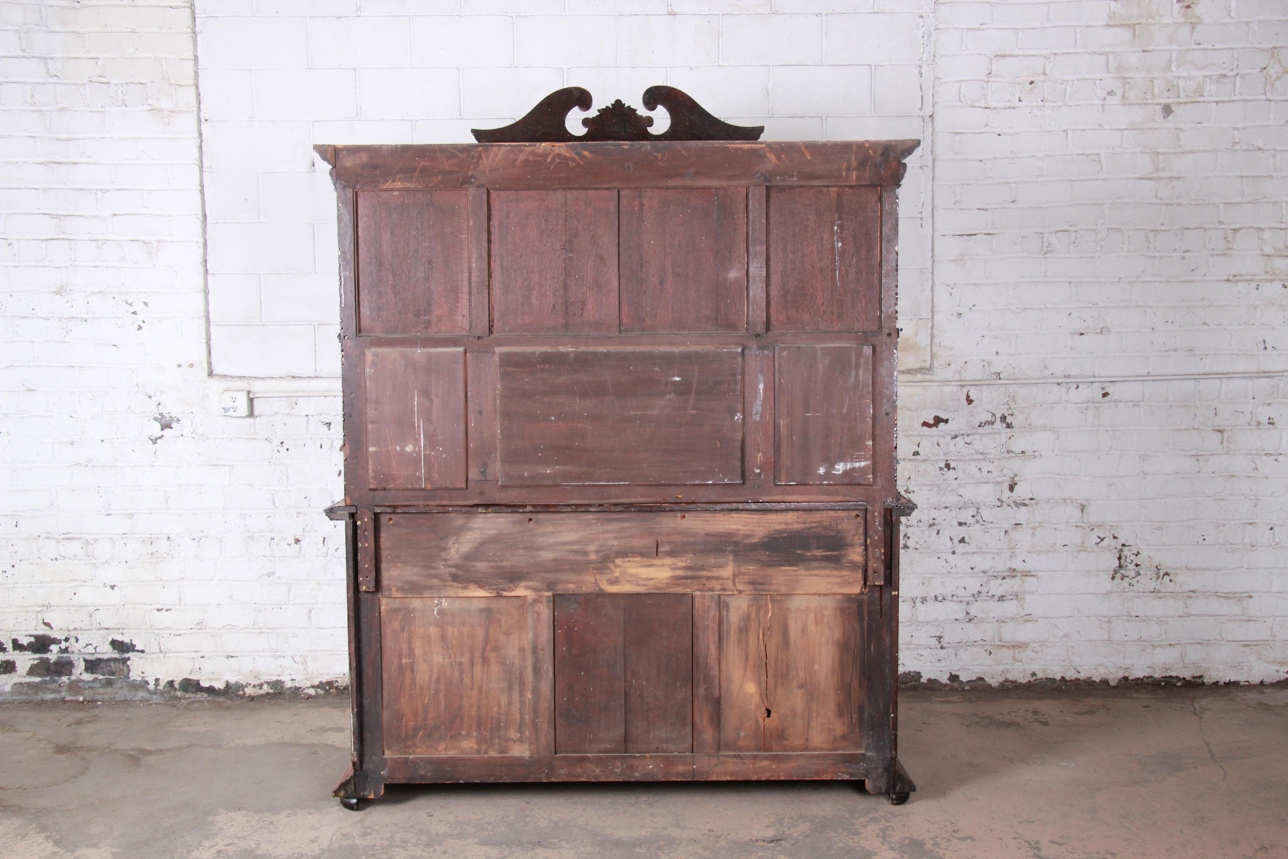 19th Century Ornate Carved Oak Back Bar or Sideboard Cabinet 14