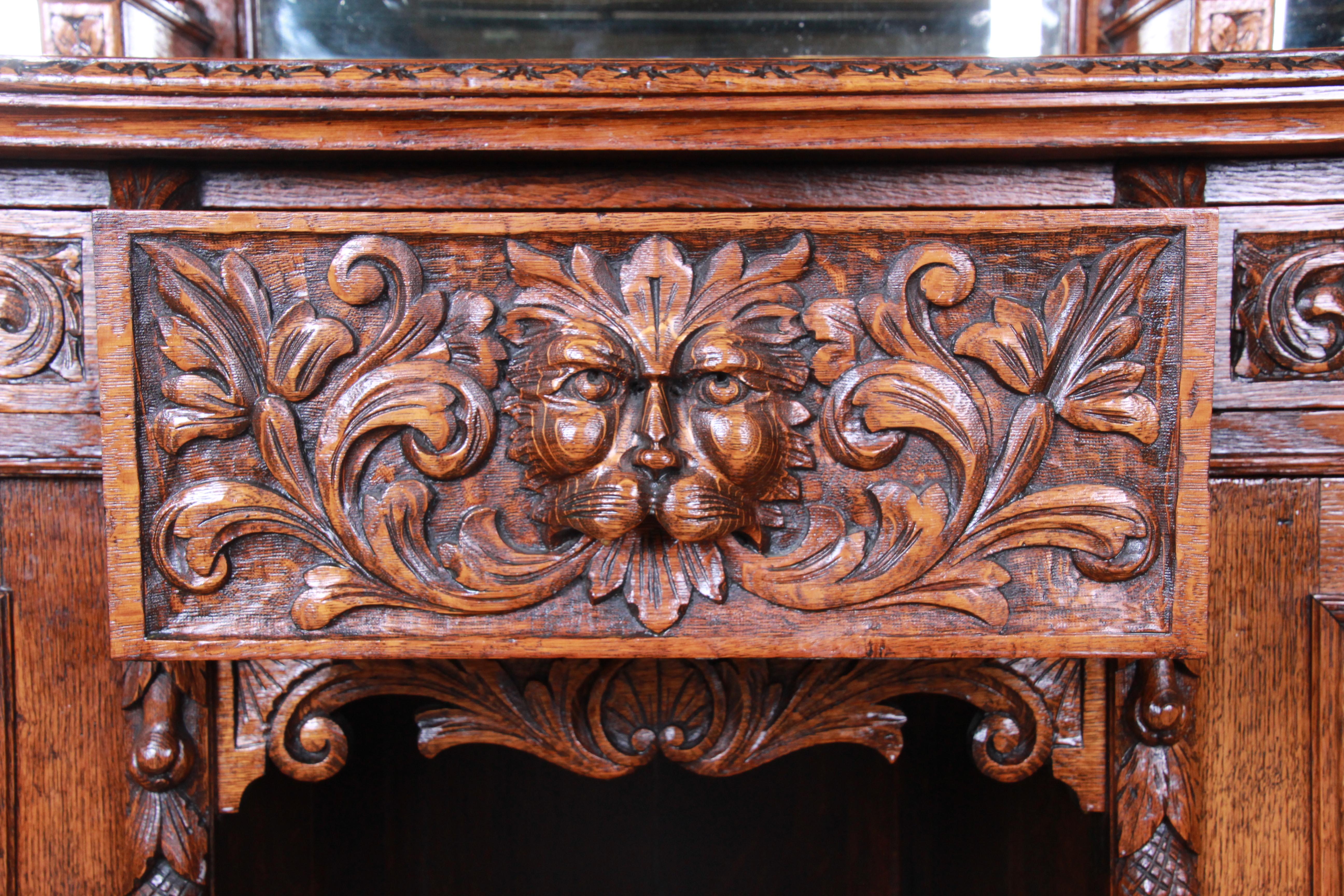 19th Century Ornate Carved Oak Back Bar or Sideboard Cabinet 2