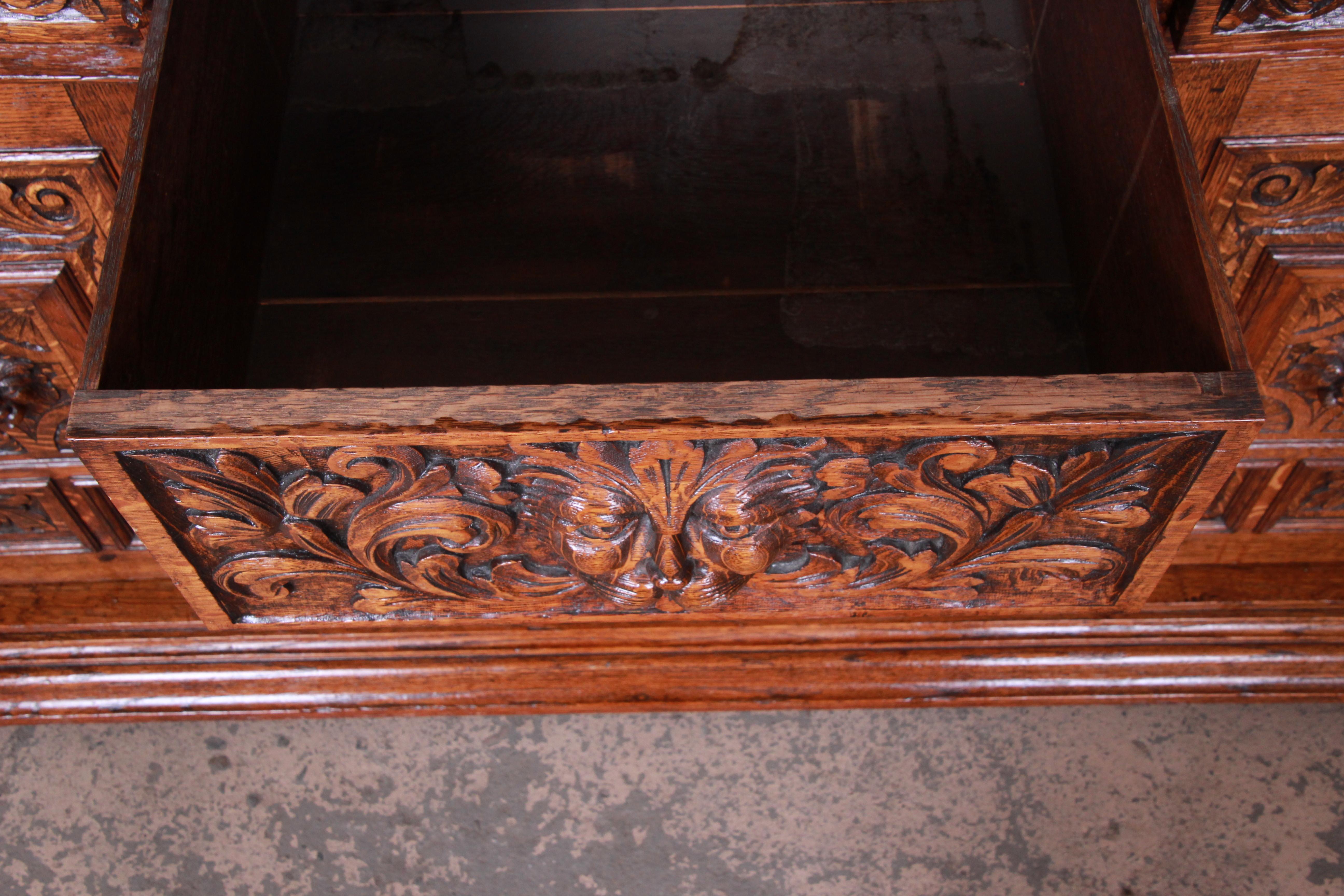 19th Century Ornate Carved Oak Back Bar or Sideboard Cabinet 3