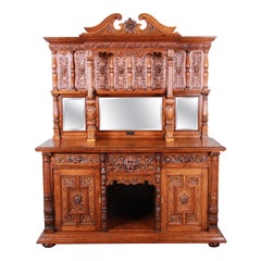 19th Century Ornate Carved Oak Back Bar or Sideboard Cabinet