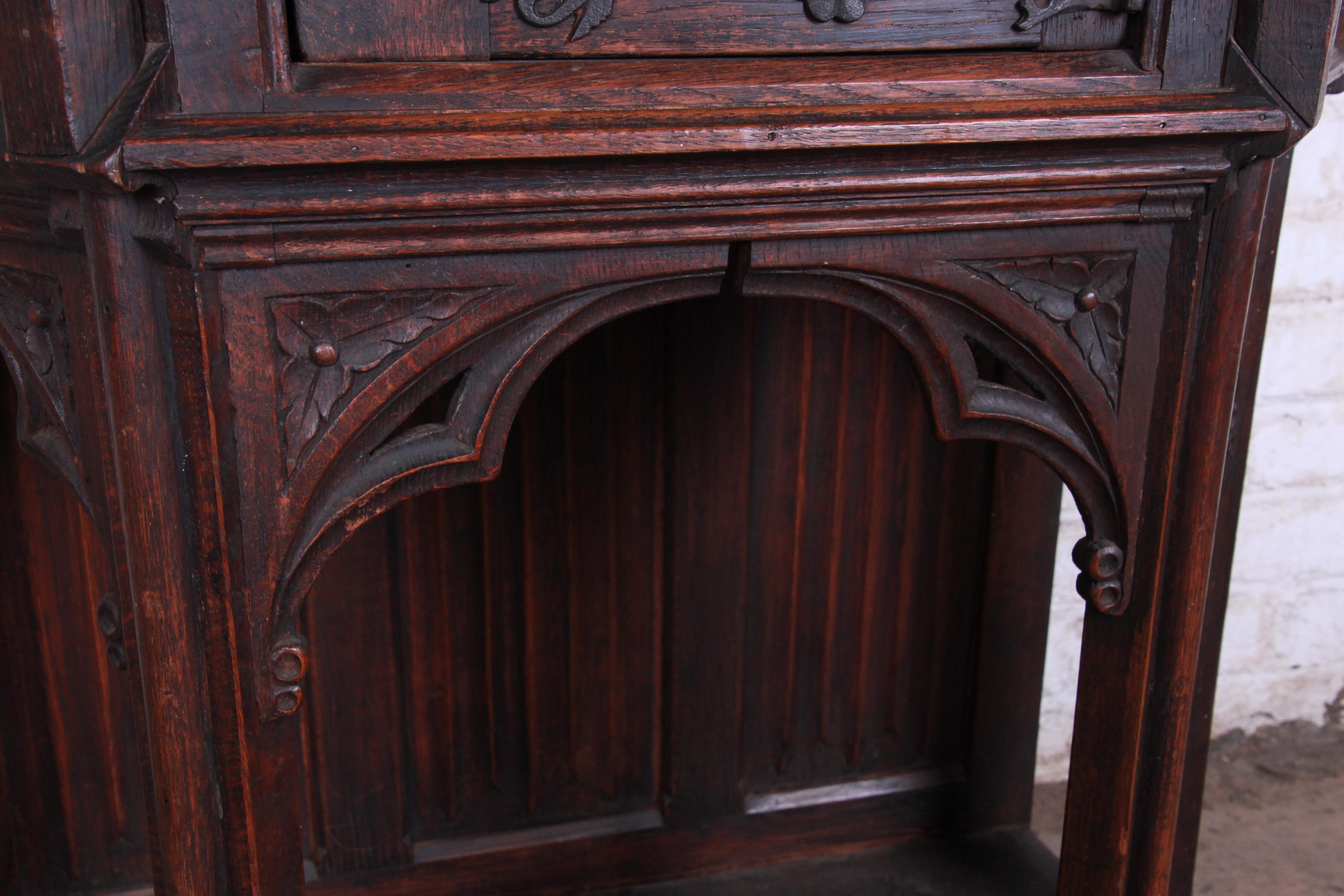 19th Century Ornate Carved Oak Belgian Gothic Bar Cabinet 1