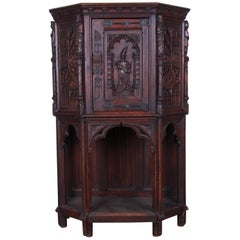 19th Century Ornate Carved Oak Belgian Gothic Bar Cabinet