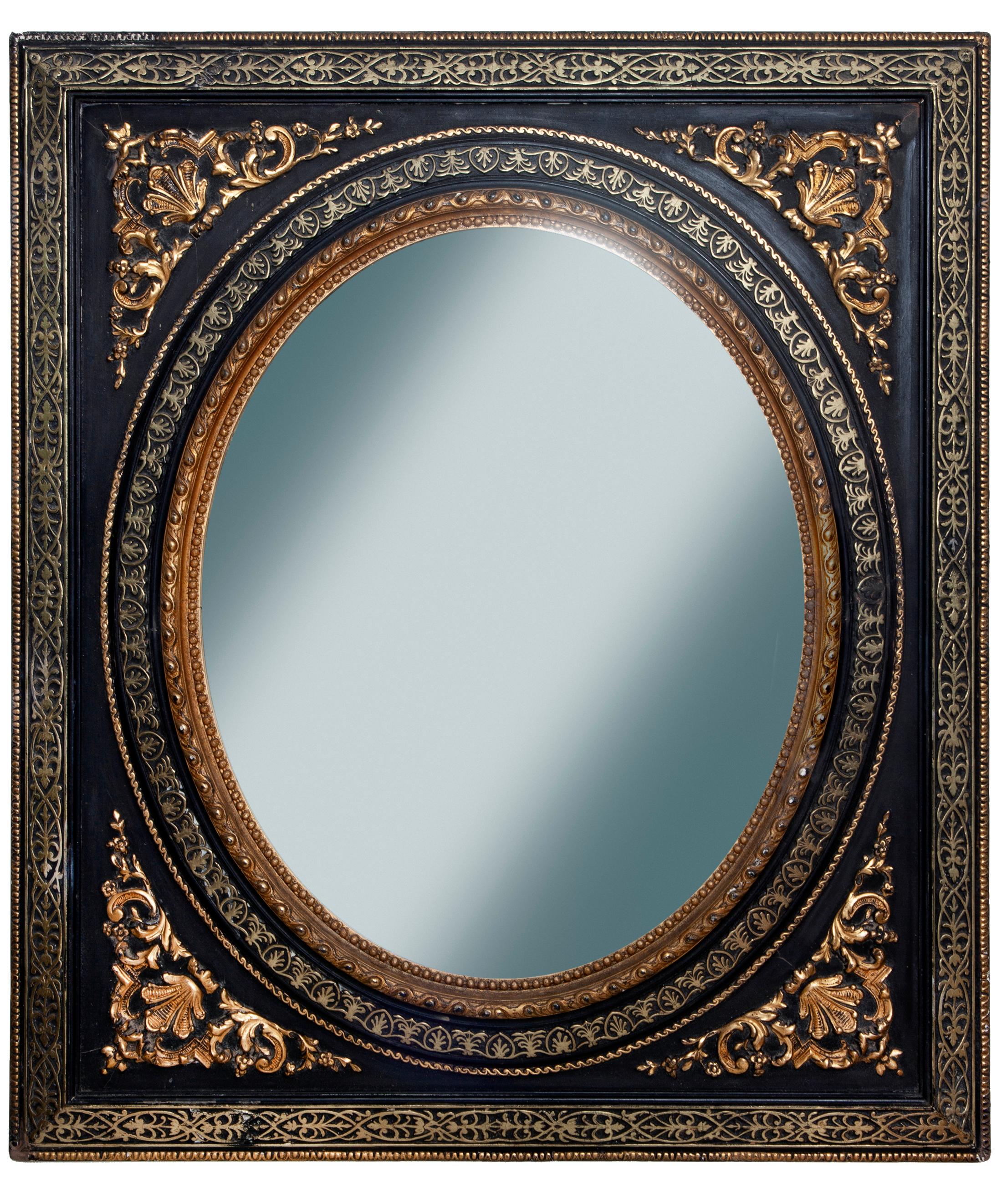 Ebonized 19th Century Ornate Empire Black & Gold Mirror