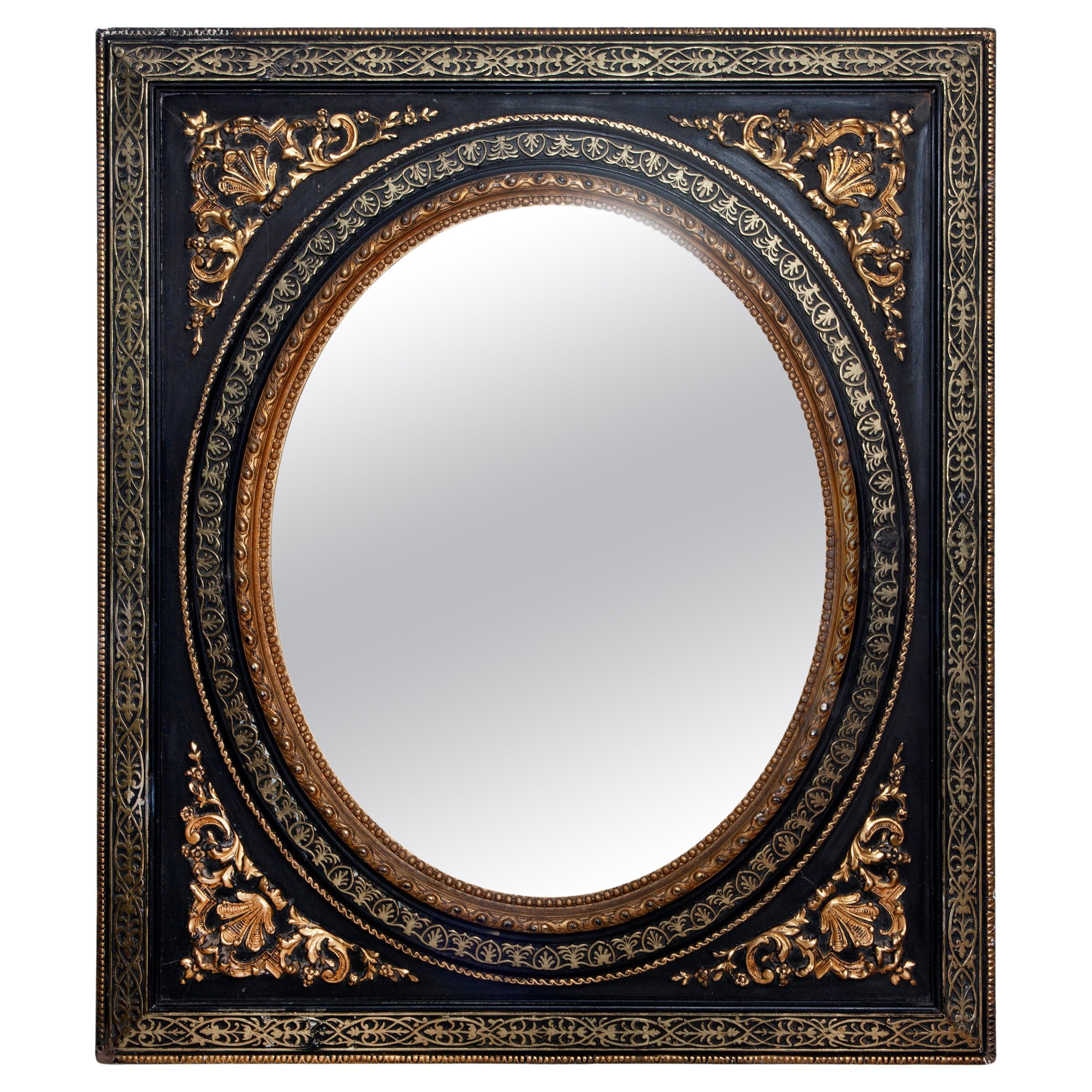 19th Century Ornate Empire Black & Gold Mirror