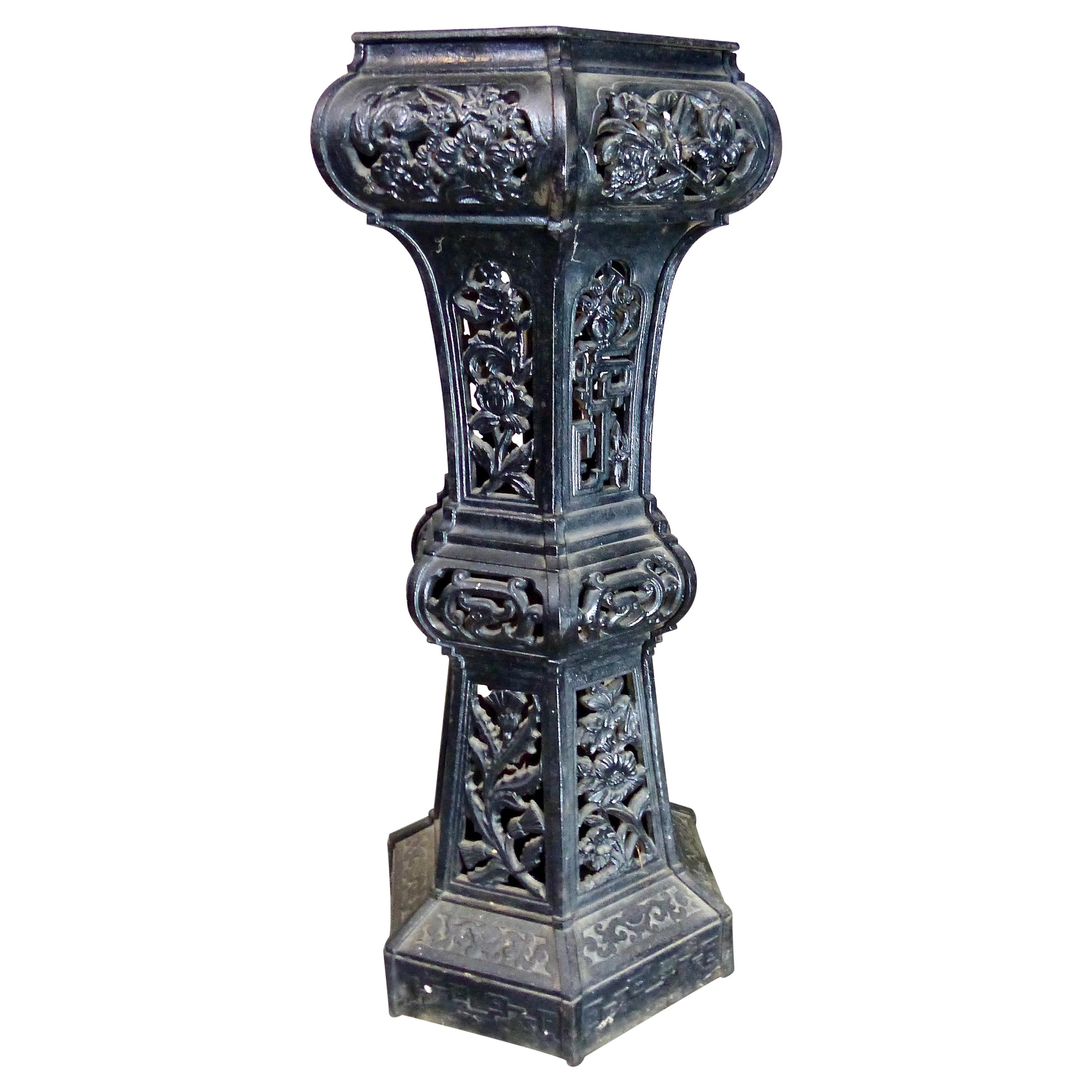 19th Century Ornate English Cast Iron Pedestal Plant Stand