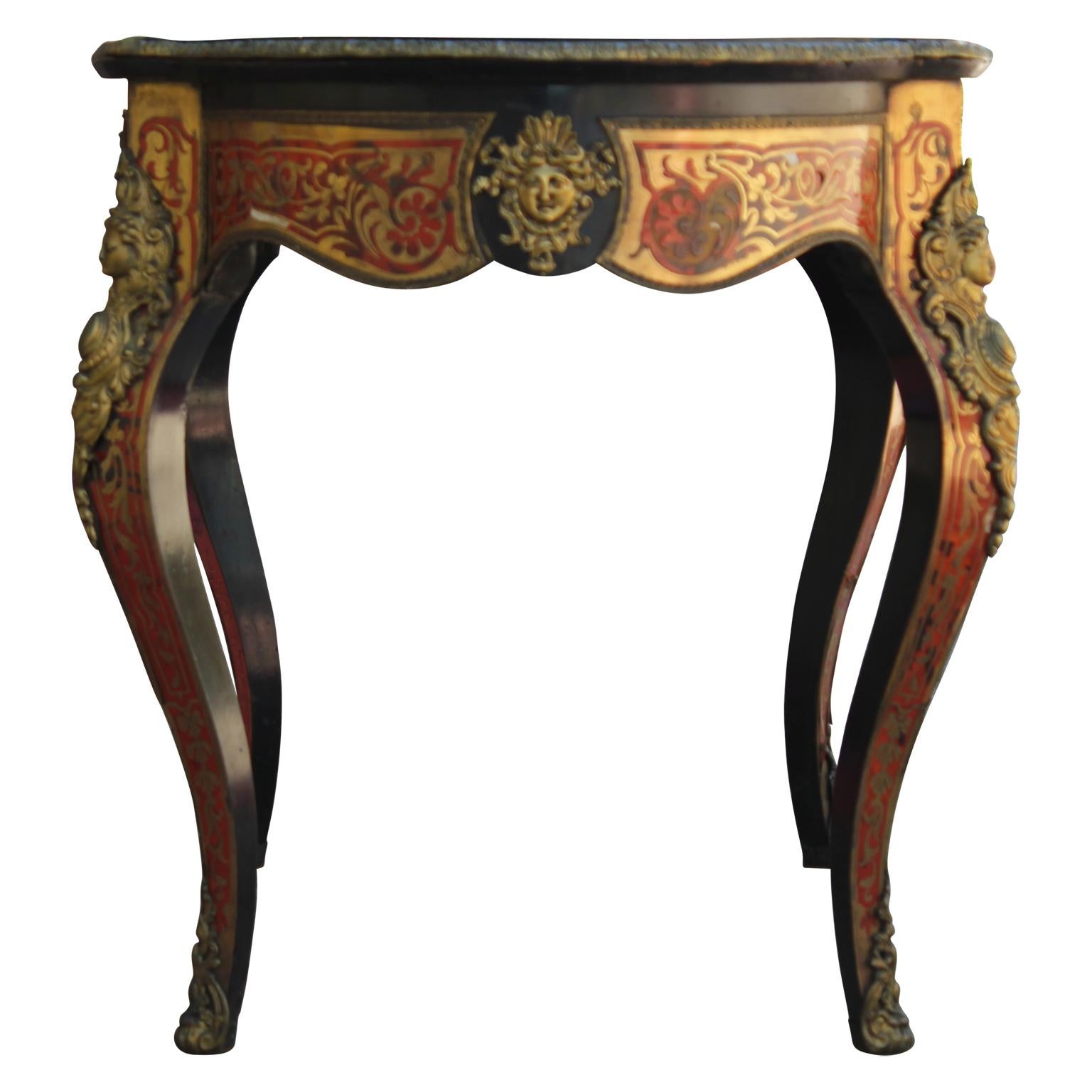 Louis XV 19th Century Ornate French Boulle Inlay Bureau Plat Desk with Glass Top