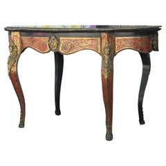 19th Century Ornate French Boulle Inlay Bureau Plat Desk with Glass Top