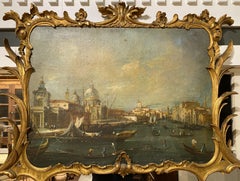 19th Century Ornate Gilt Filigree Overmantle Mirror with Venetian Harbor Scene