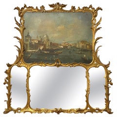 19th Century Ornate Gilt Filigree Overmantle Mirror with Venetian Harbor Scene