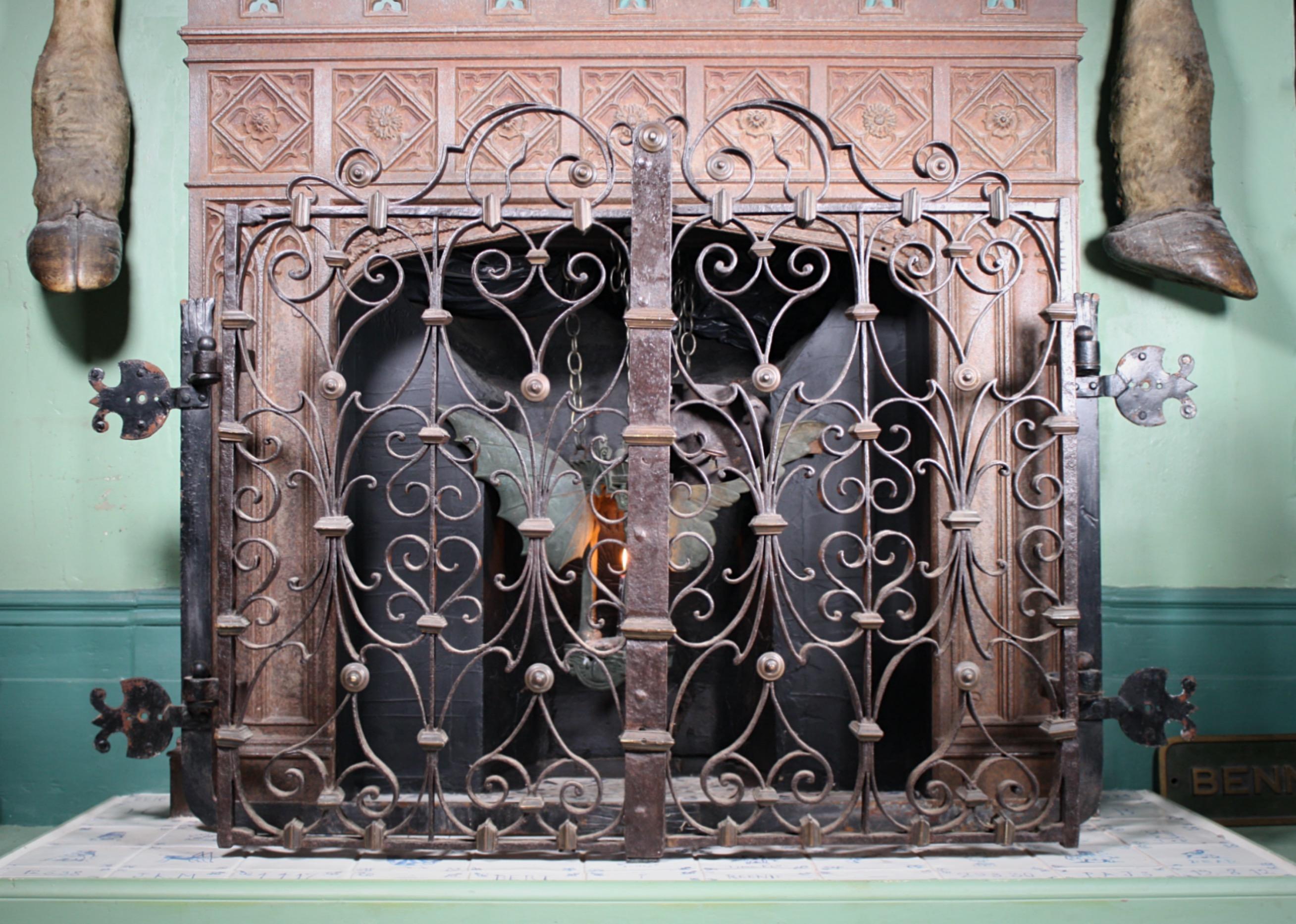 19th Century Ornate Italian Wrought Iron and Bronze Window Grille, Gate, Grate 10