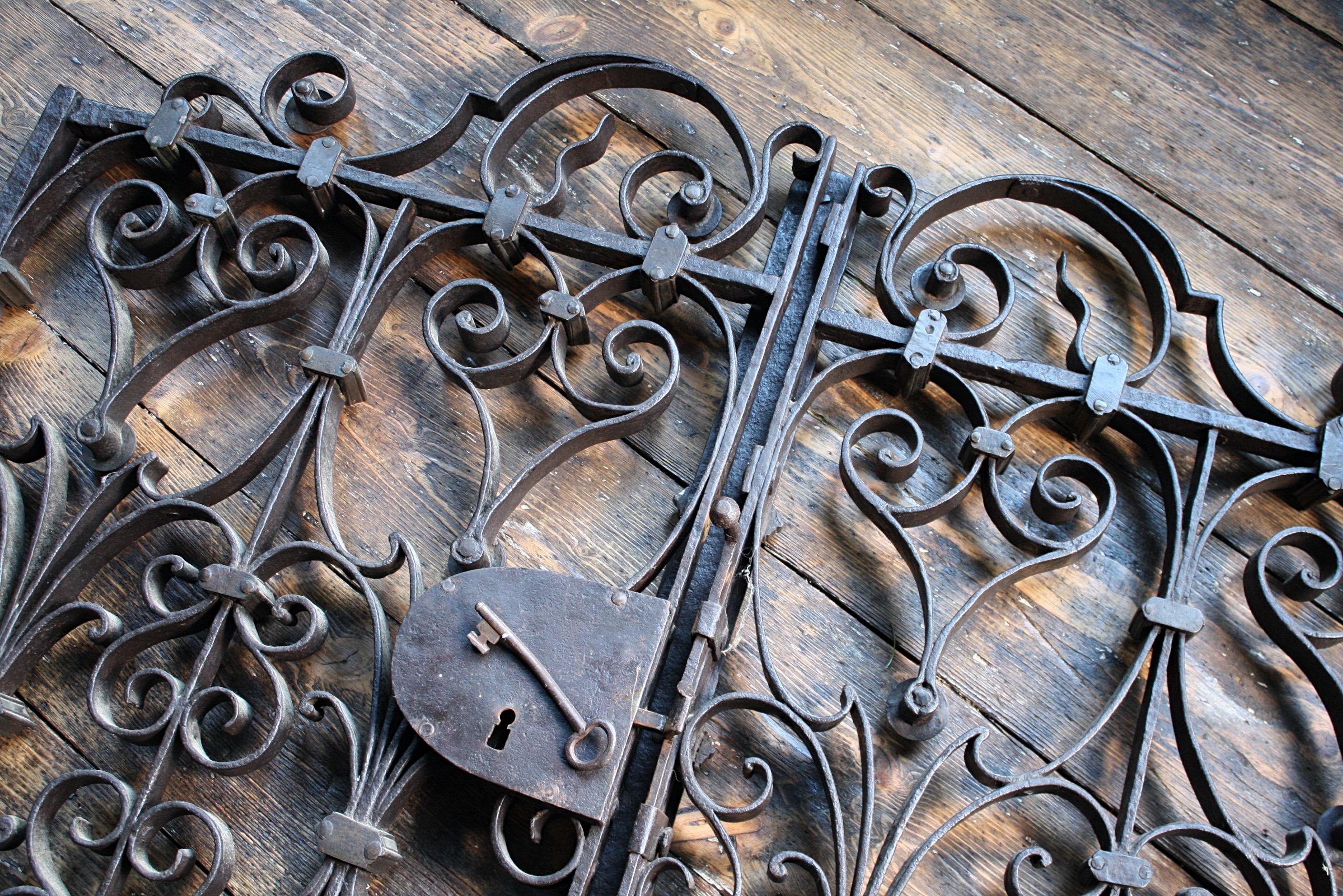 19th Century Ornate Italian Wrought Iron and Bronze Window Grille, Gate, Grate 14