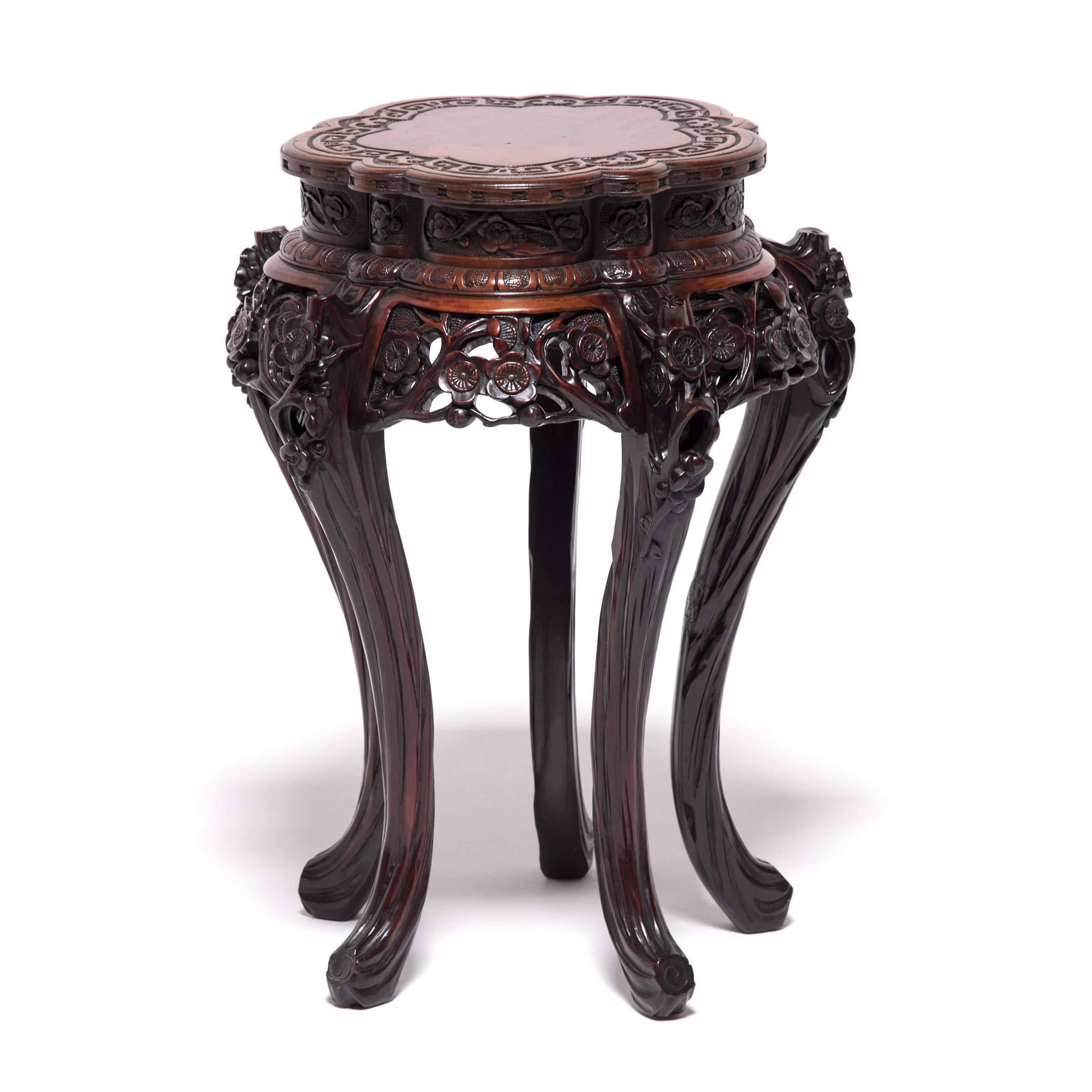 The growth of urban centers and spread of wealth during the Edo period in Japan ushered in an era that reveled in the aesthetic qualities of objects and actions in everyday life. This ornately carved table from the mid-19th century demonstrates the
