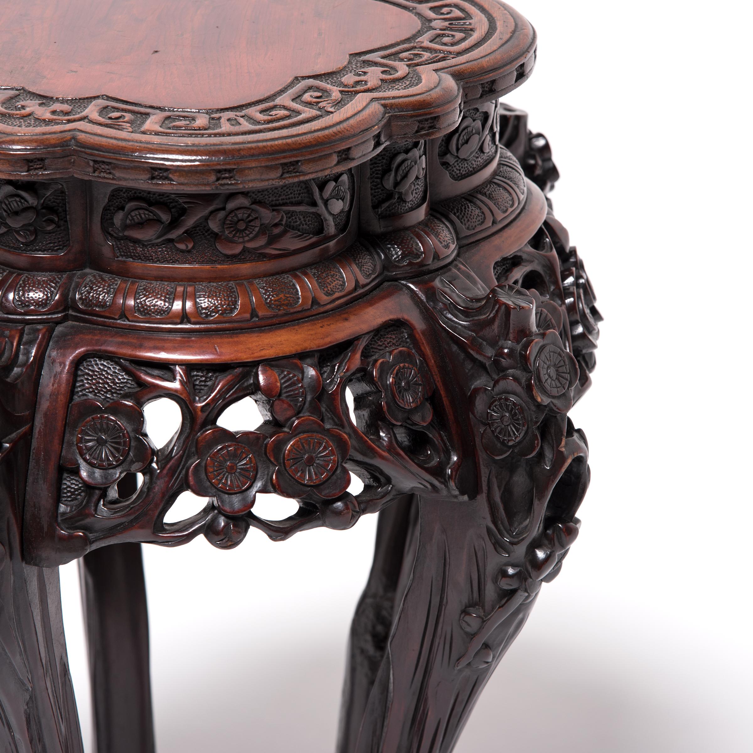 Hand-Carved Ornate Japanese Side Table, c. 1850 For Sale