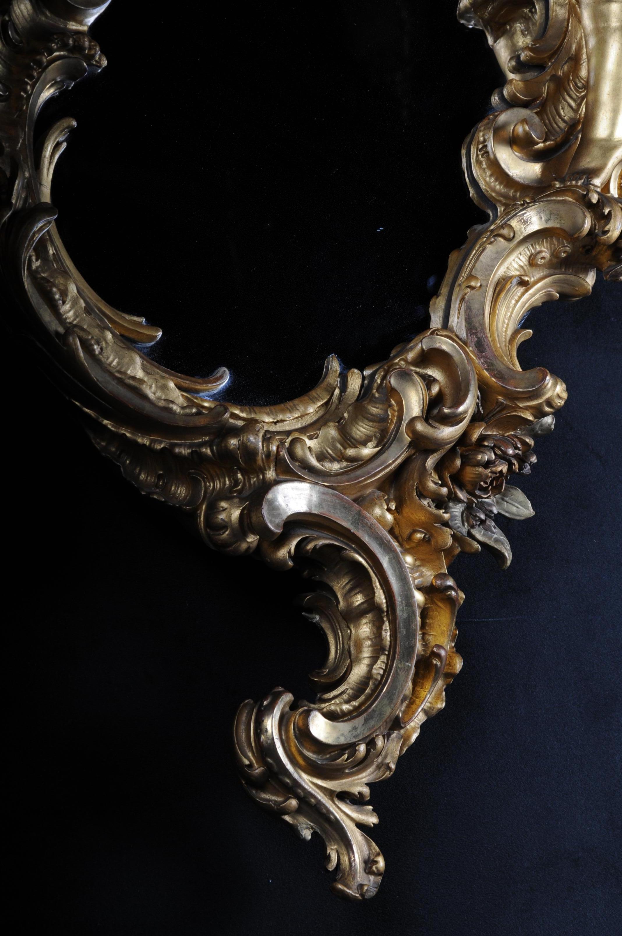 19th Century Ornate Rococo Mirror, Solid Wood Gilded in 1870, Paris For Sale 5