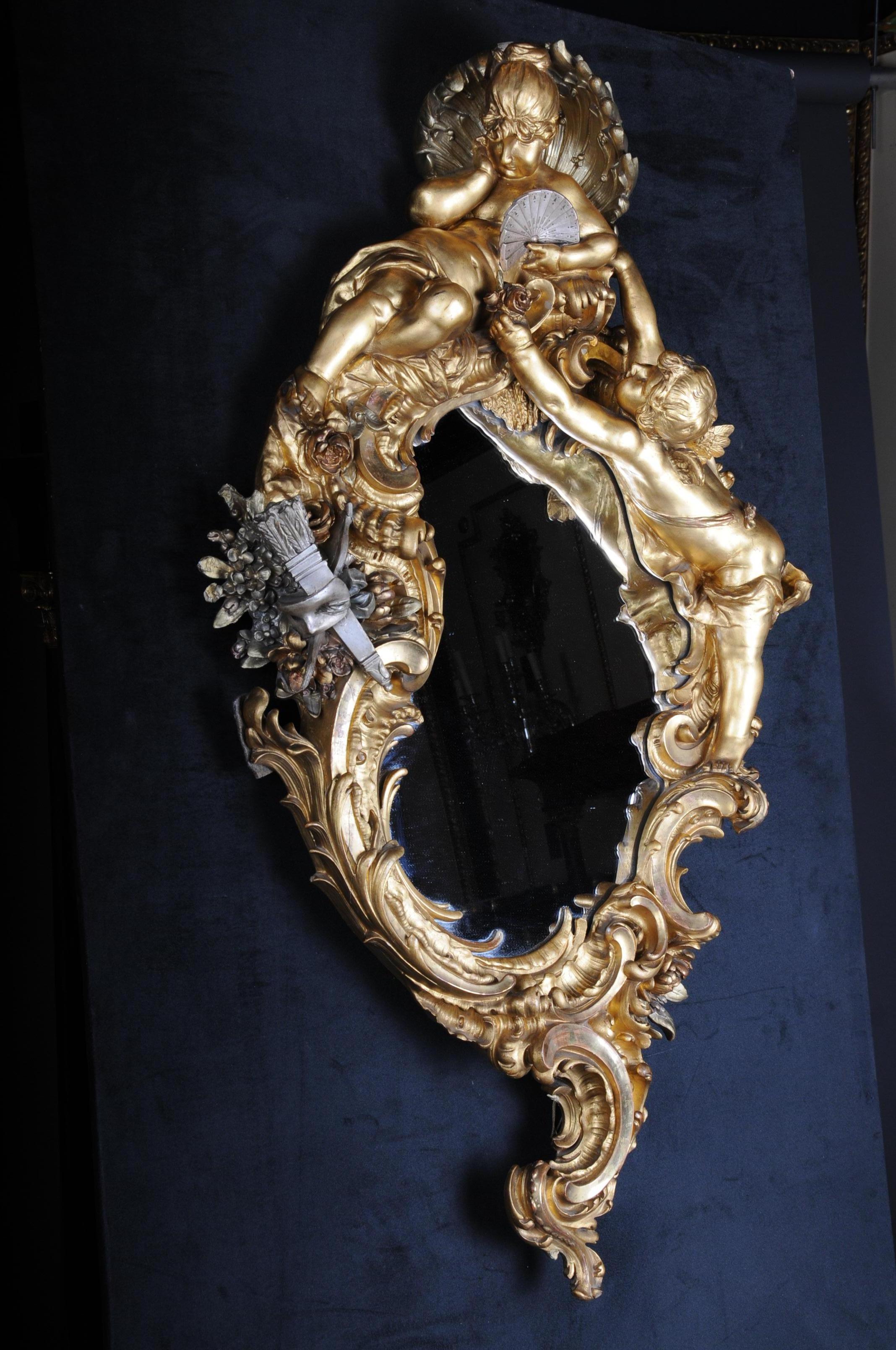 19th Century Ornate Rococo Mirror, Solid Wood Gilded in 1870, Paris For Sale 3