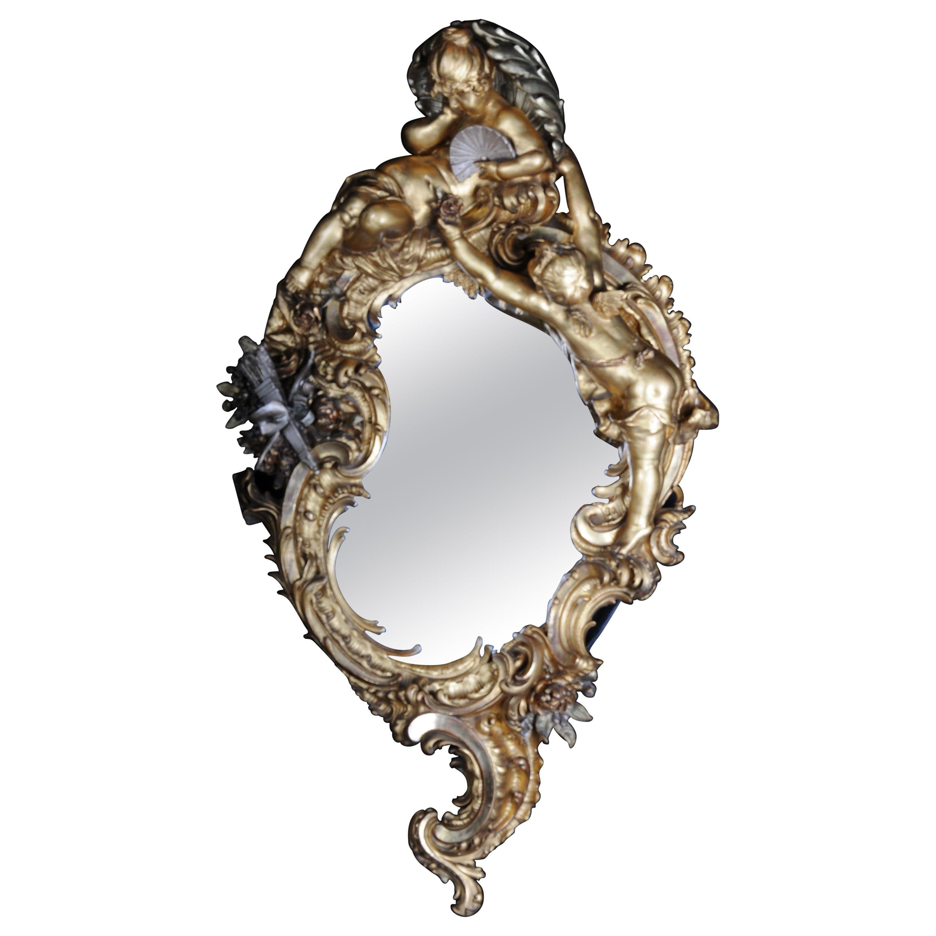 19th Century Ornate Rococo Mirror, Solid Wood Gilded in 1870, Paris For Sale