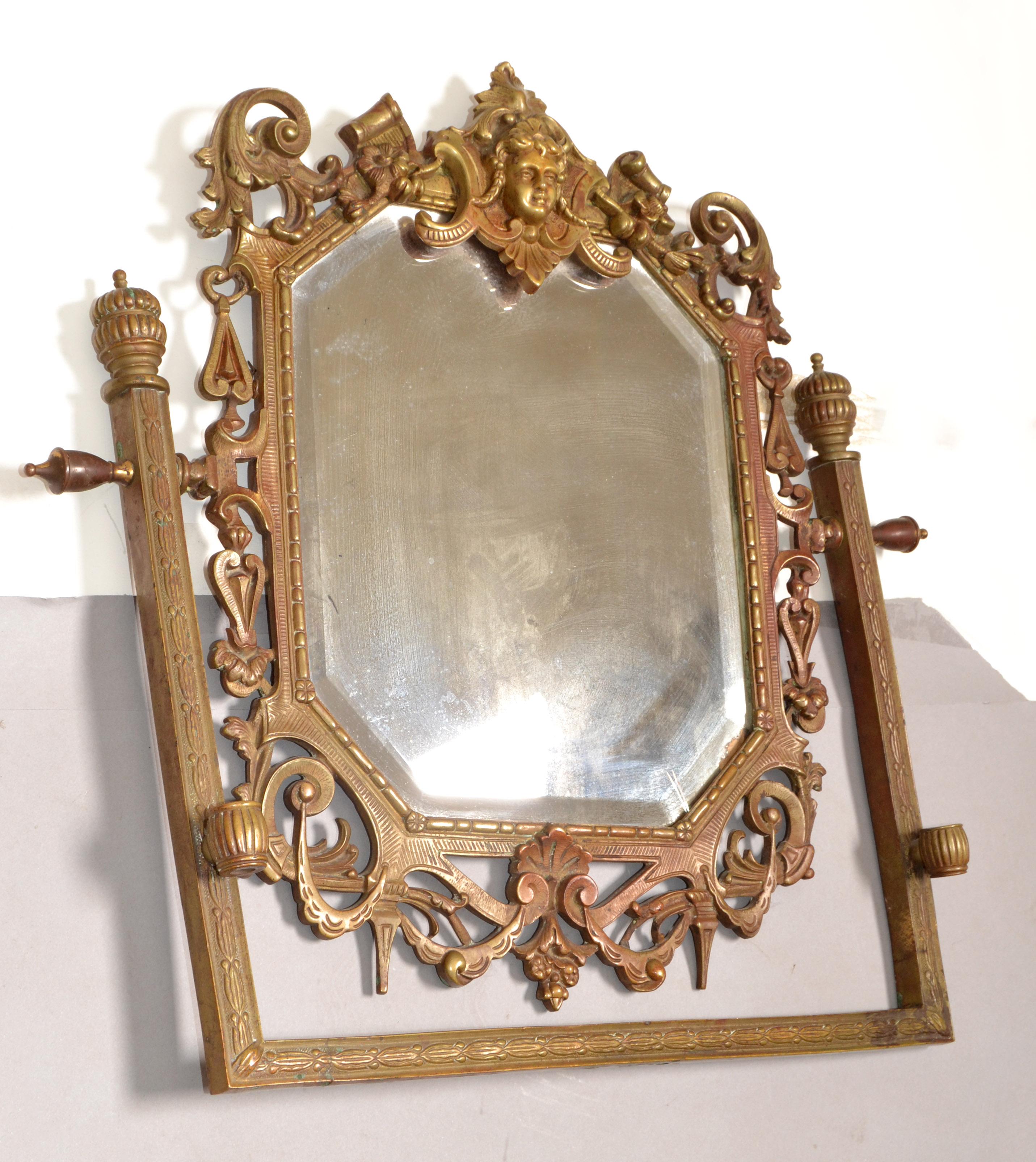 19th Century Ornate Sculpted Bronze Baroque Rectangle Beveled Wall Mirror For Sale 7