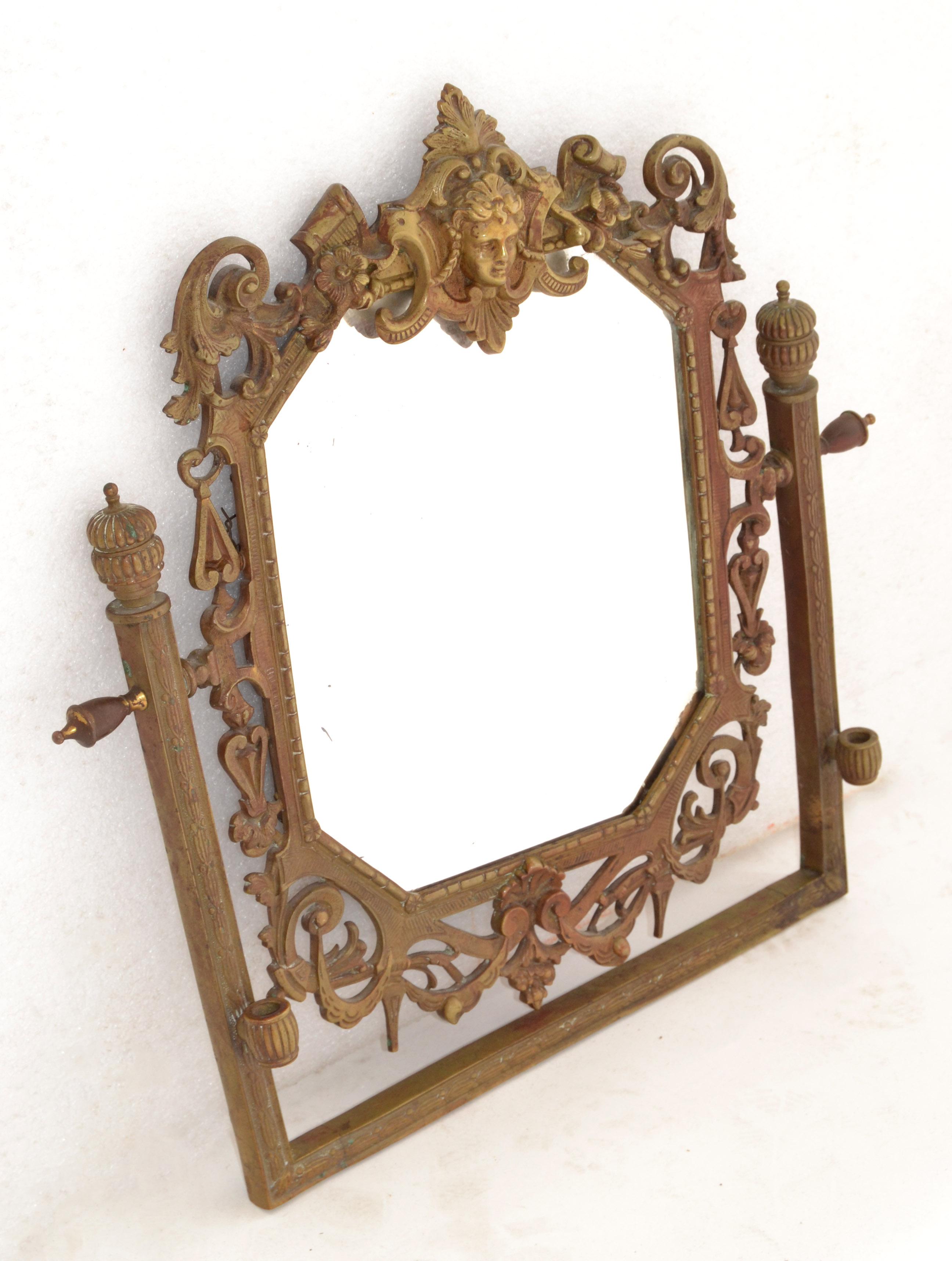 French 19th Century Ornate Sculpted Bronze Baroque Rectangle Beveled Wall Mirror For Sale