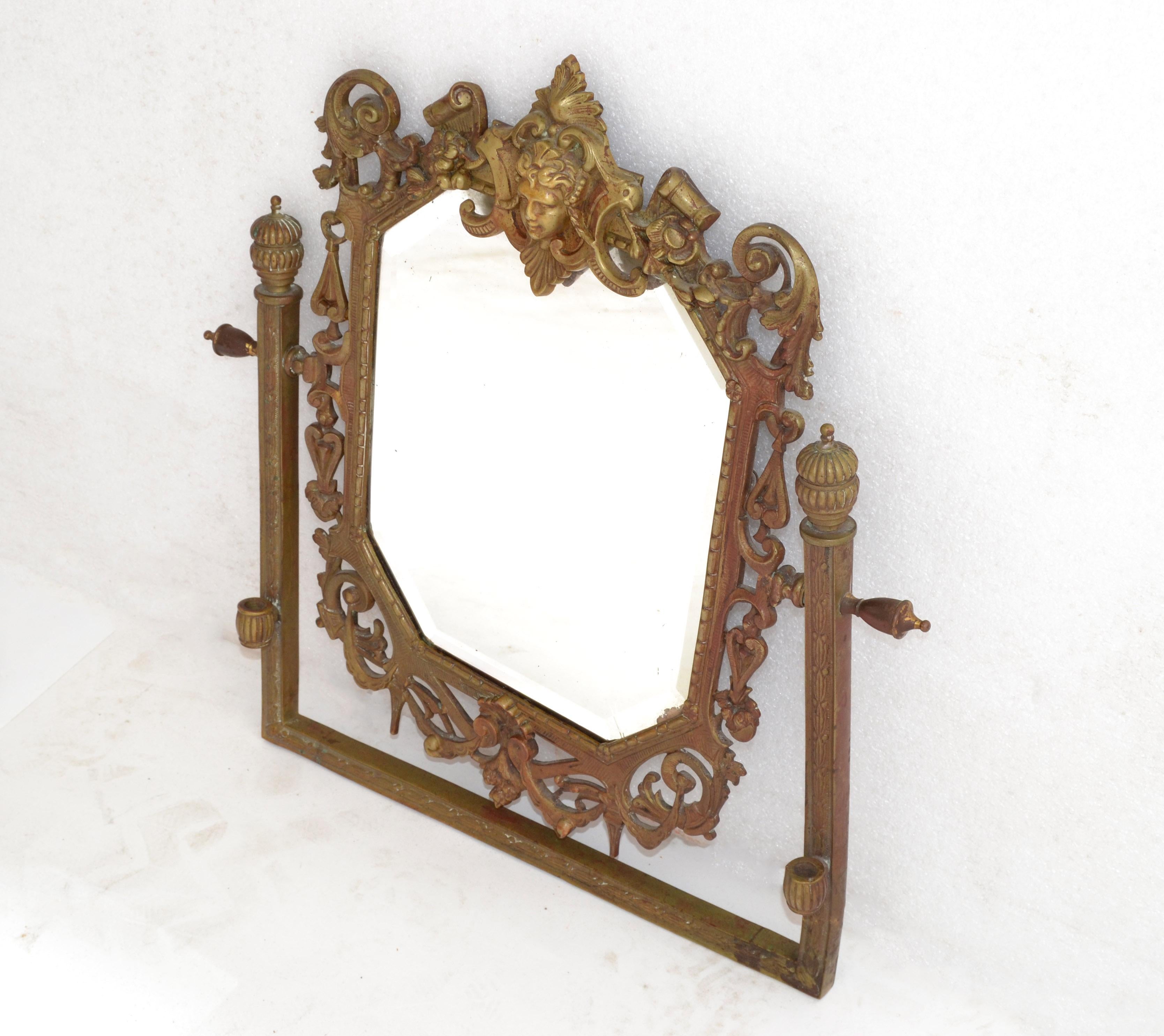 19th Century Ornate Sculpted Bronze Baroque Rectangle Beveled Wall Mirror In Good Condition For Sale In Miami, FL