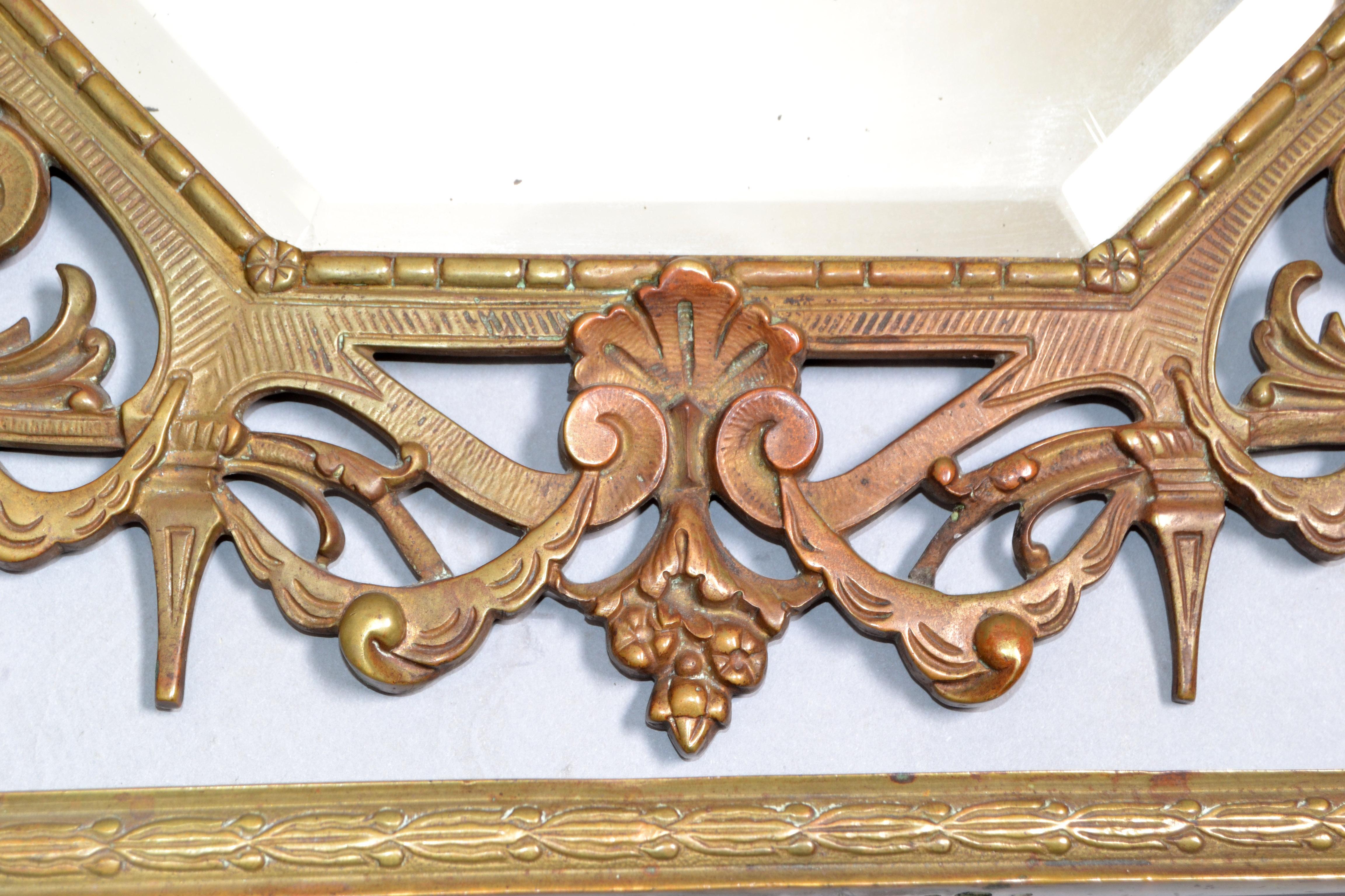 19th Century Ornate Sculpted Bronze Baroque Rectangle Beveled Wall Mirror For Sale 4