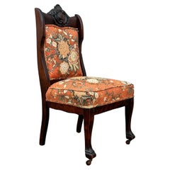 19th Century Ornate Walnut Floral Chinoiserie Style Desk Chair
