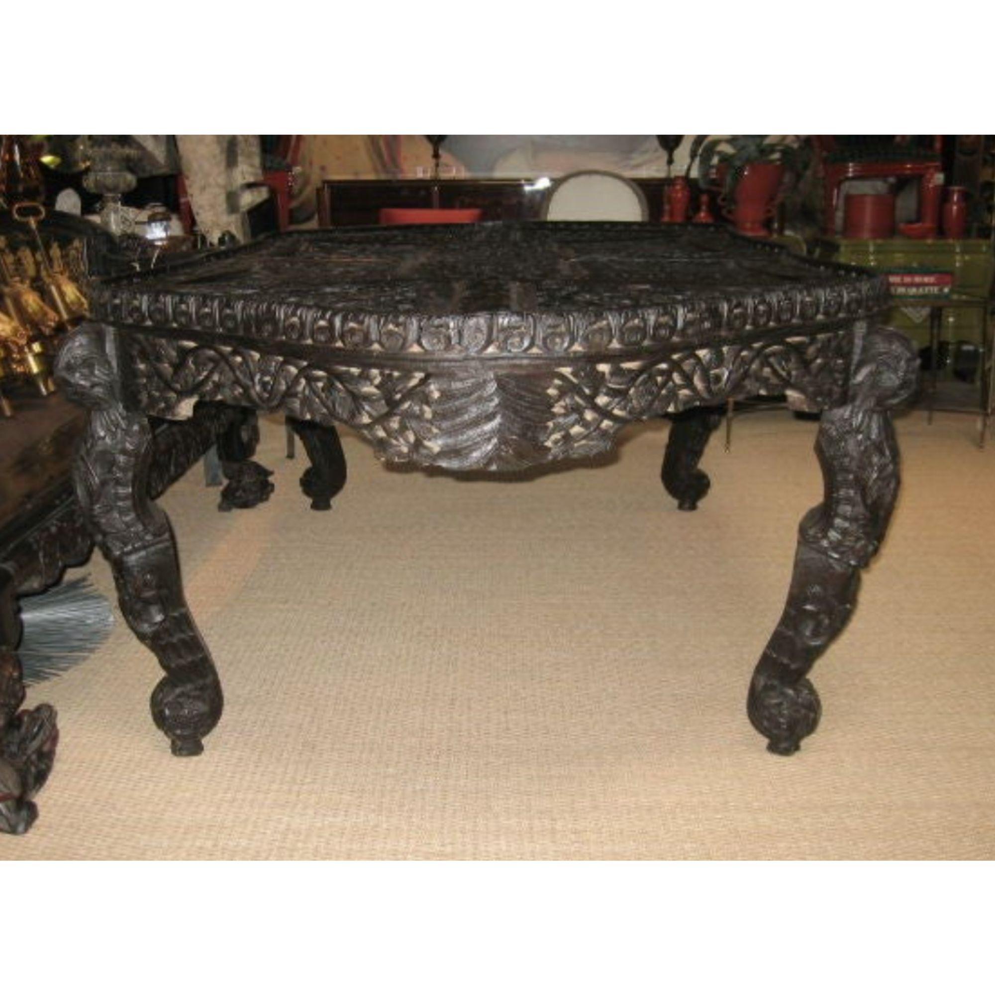 19th Century Ornately Carved Indian Table In Good Condition For Sale In Dallas, TX
