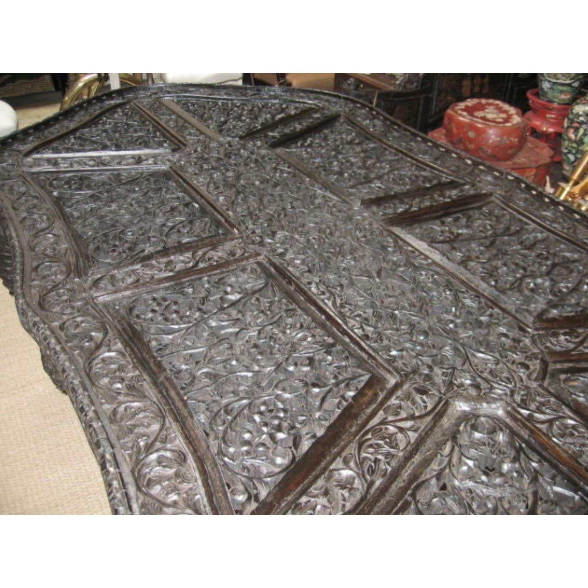 Wood 19th Century Ornately Carved Indian Table For Sale