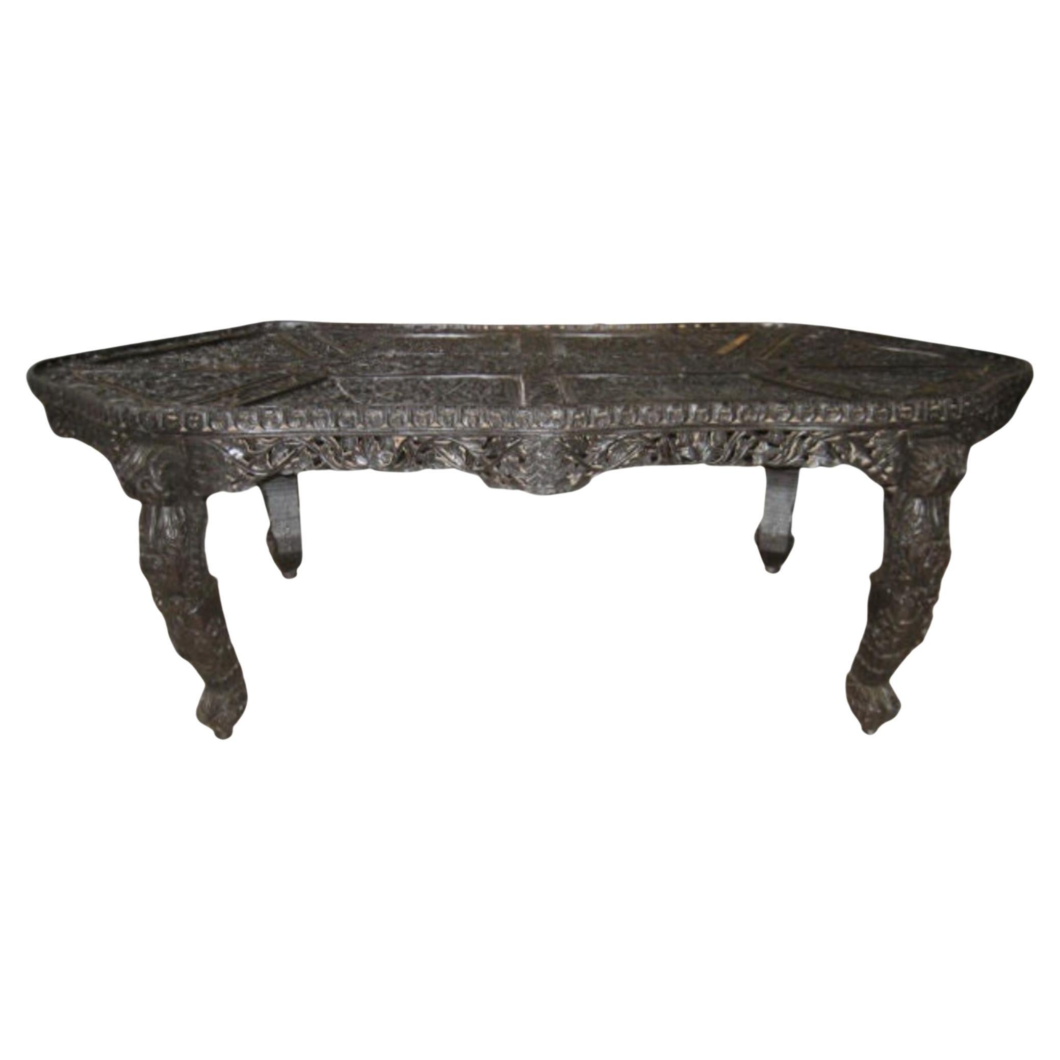 19th Century Ornately Carved Indian Table For Sale