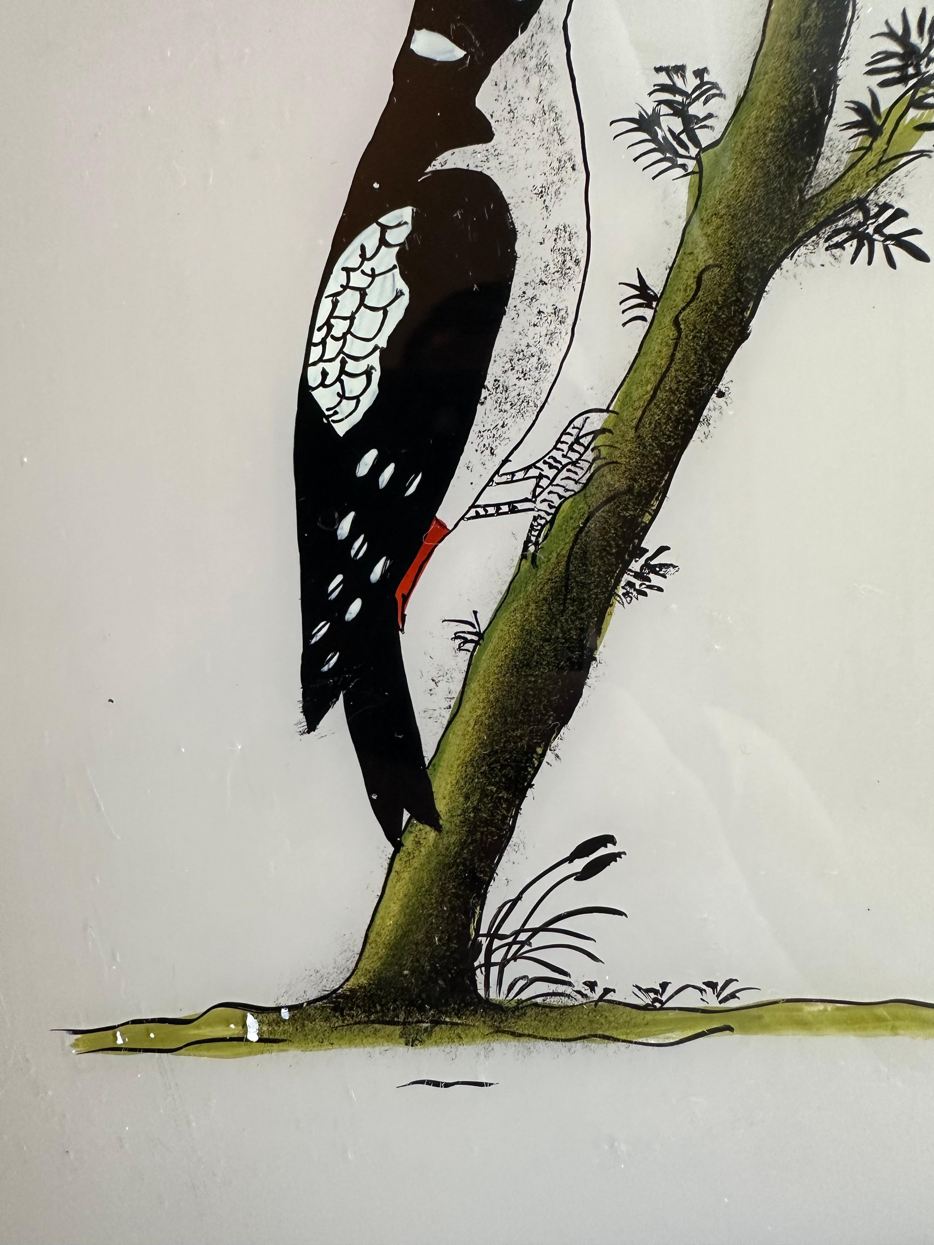Glass 19th-Century Ornithological Artwork: Elegant Bird Painting For Sale