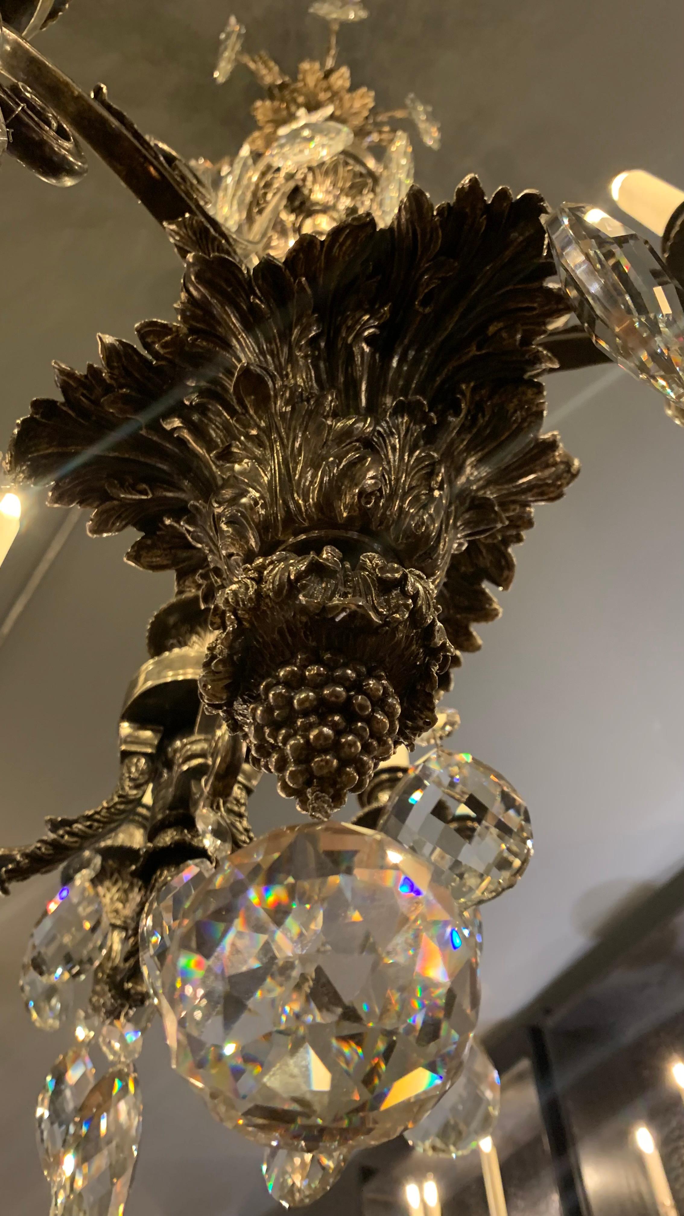 19th Century Orsay Chandelier with 12 lights in  Silver Bronze and Crystal In Excellent Condition For Sale In SAINT-OUEN-SUR-SEINE, FR