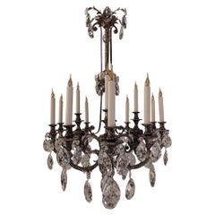 19th Century Orsay Chandelier with 12 lights in  Silver Bronze and Crystal