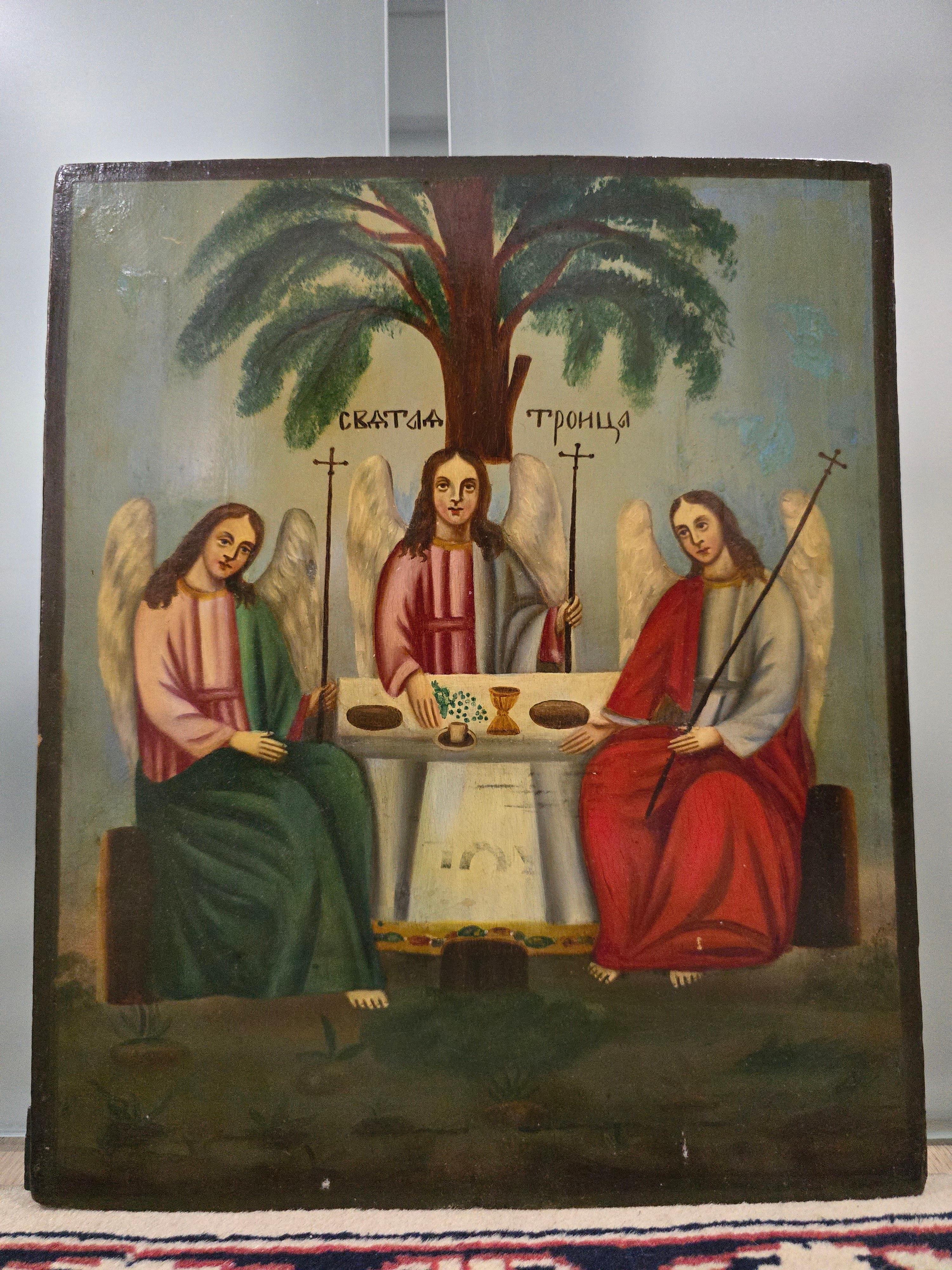 Iconique orthodoxe du 19ème siècle - La trinité du vieux testament Bon état - En vente à Madrid, ES