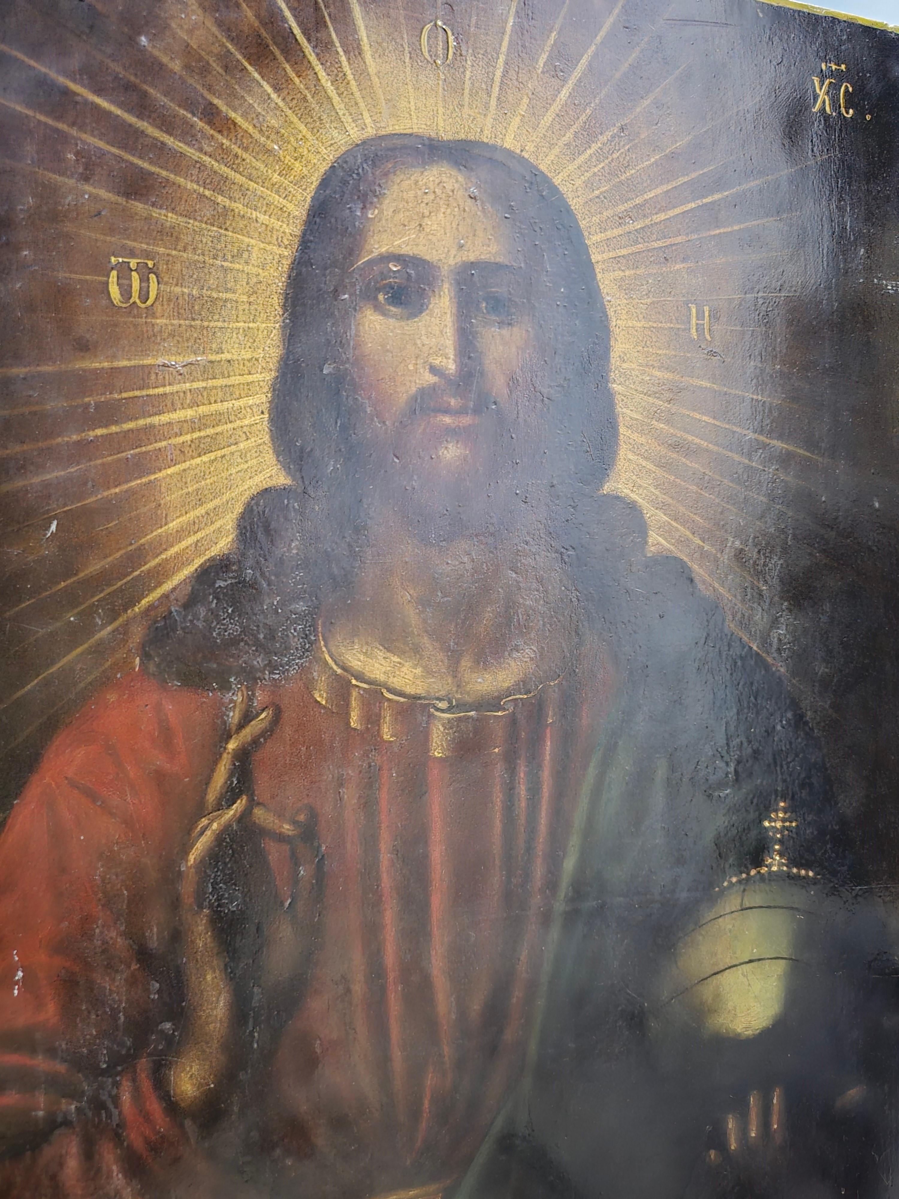 Bois Icône orthodoxe du XIXe siècle The Pantocrator en vente