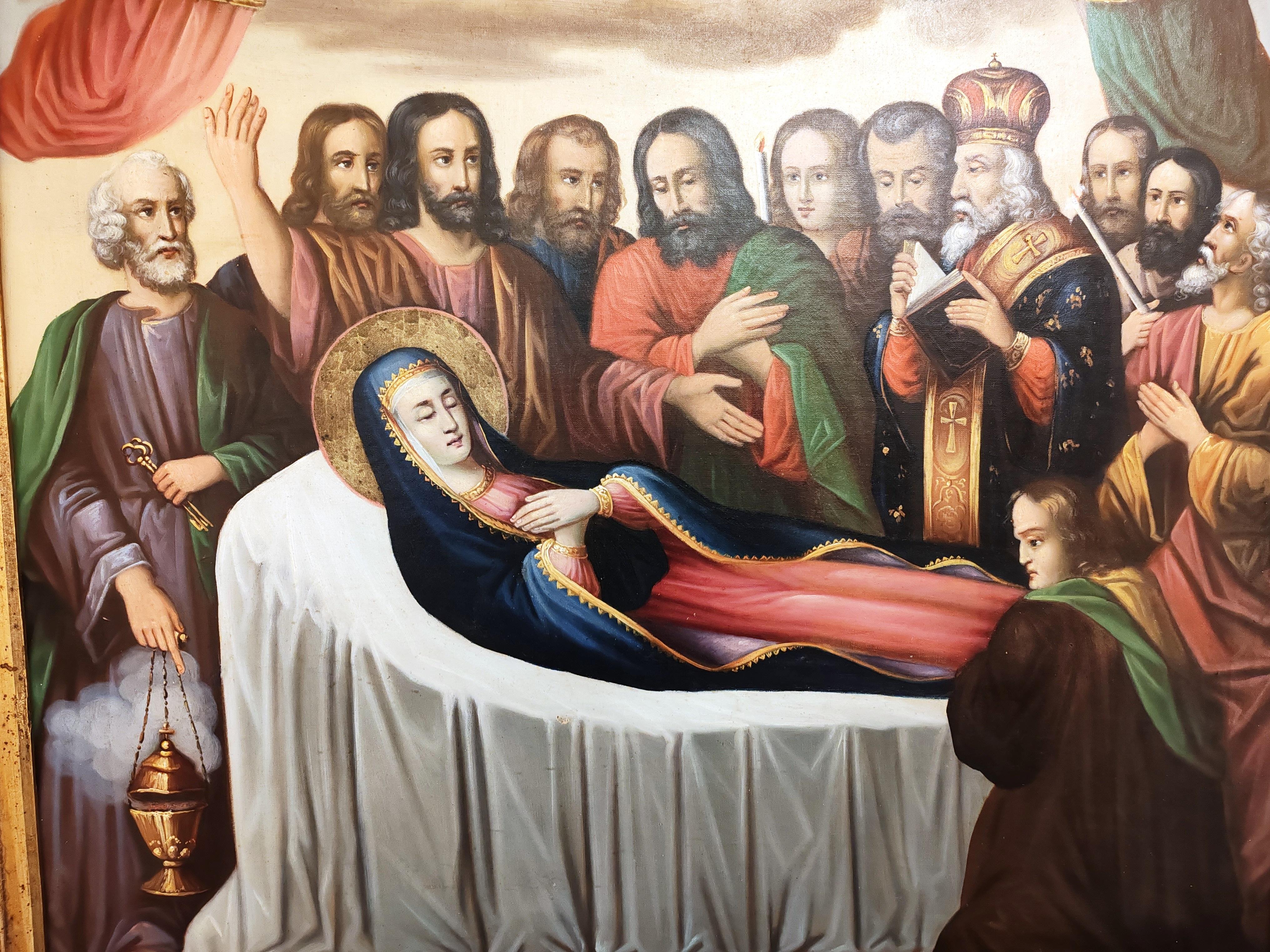 Barocco Una grande icona ortodossa del XIX secolo dell'Assunzione della Vergine Maria in vendita