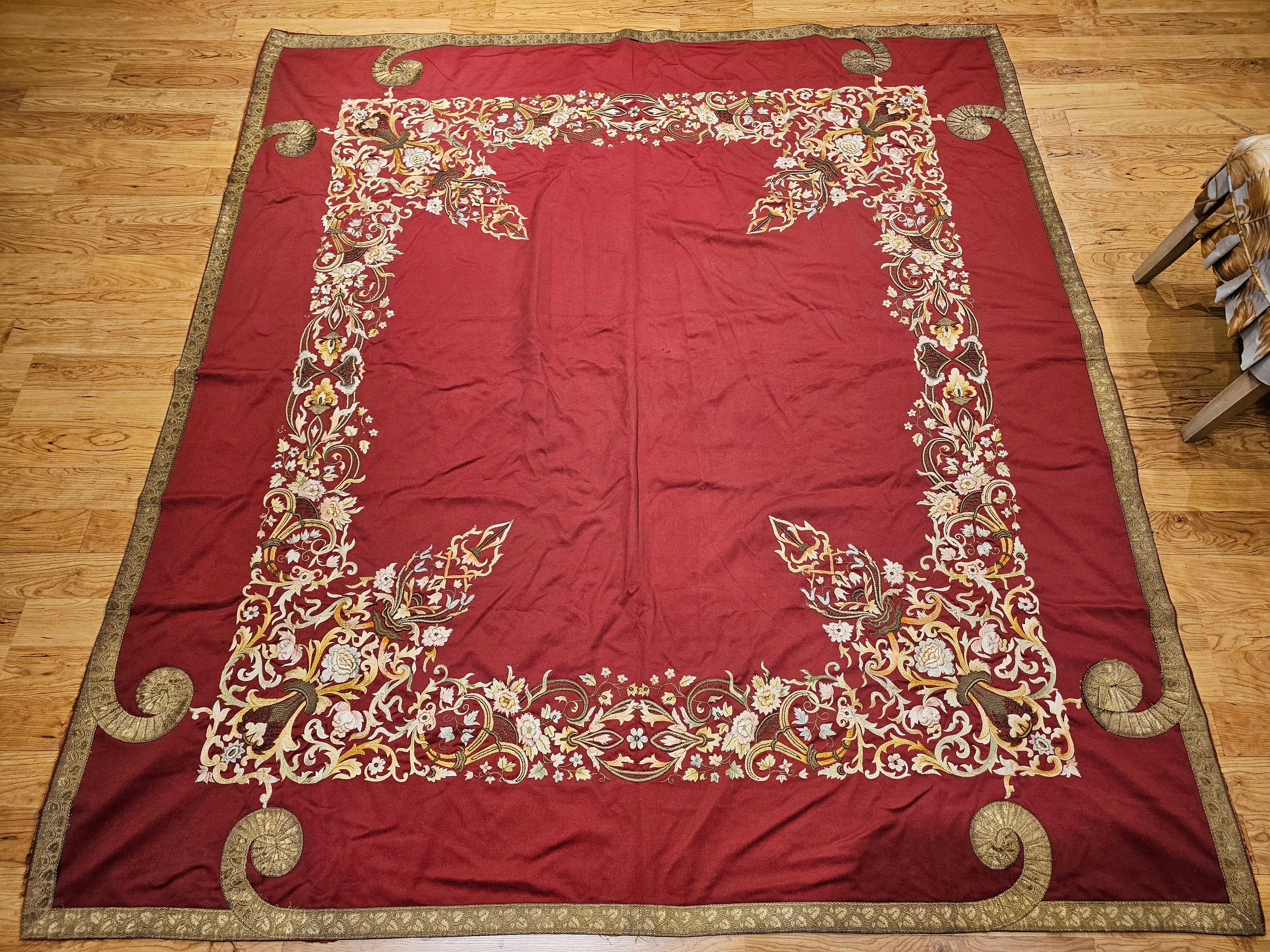19th Century Ottoman Hand Embroidered Silk and Gilt Threads Tapestry Textile For Sale 5