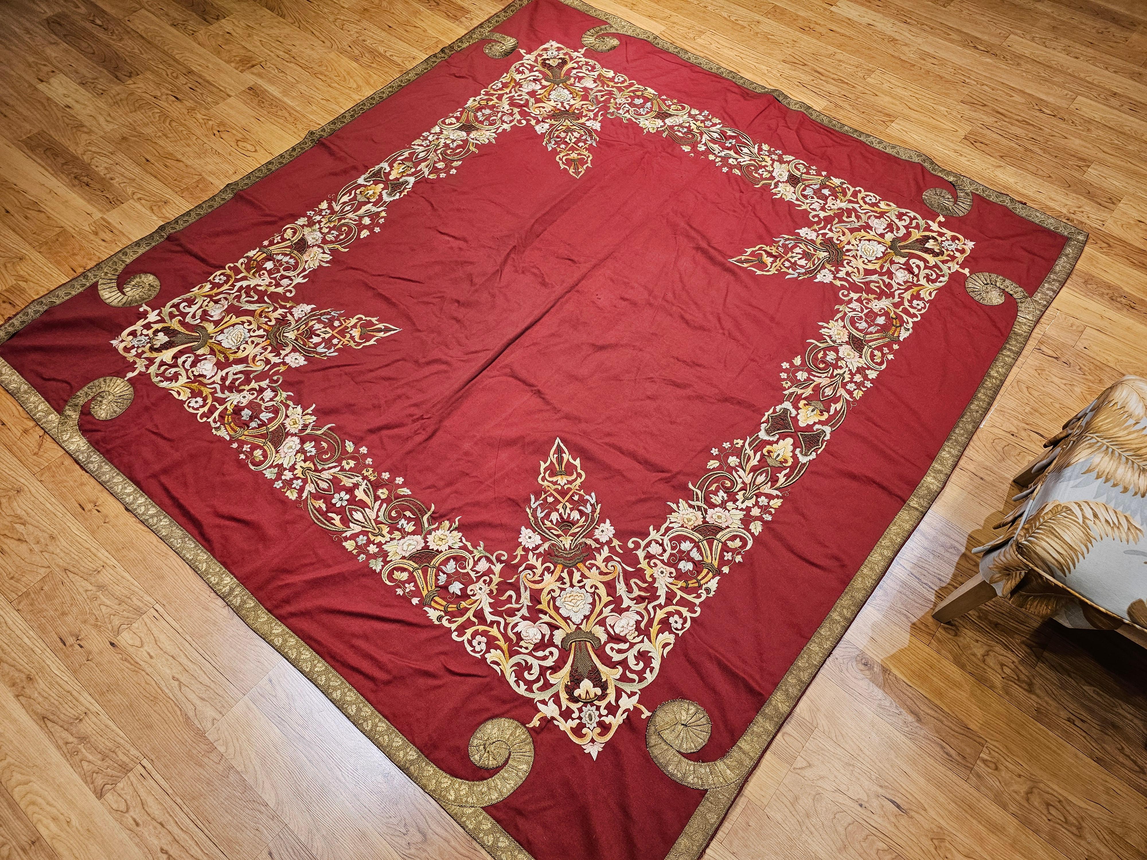 19th Century Ottoman Hand Embroidered Silk and Gilt Threads Tapestry Textile For Sale 6