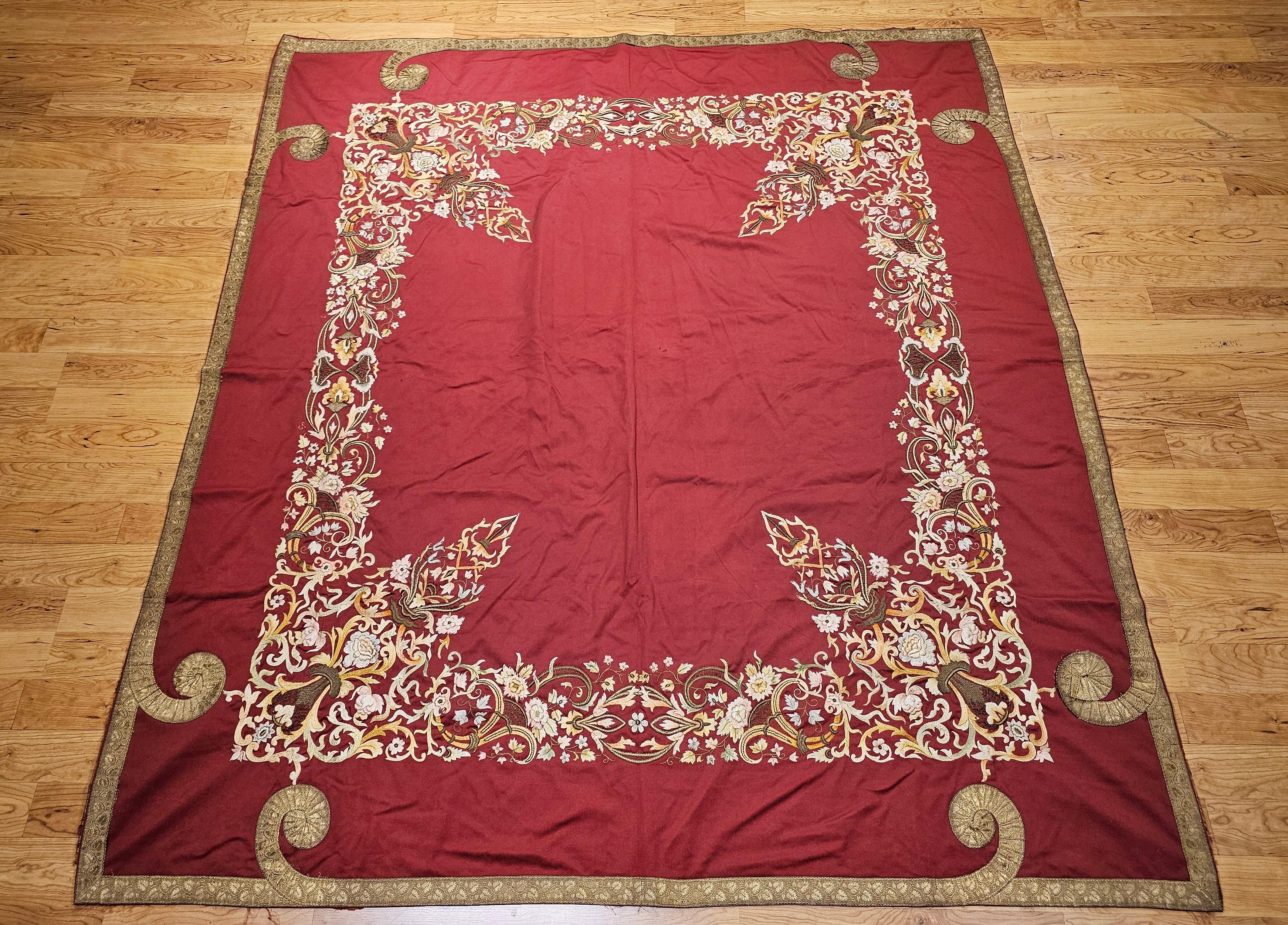 19th Century Ottoman Hand Embroidered Silk and Gilt Threads Tapestry Textile For Sale 8