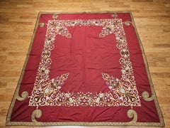 19th Century Ottoman Hand Embroidered Silk and Gilt Threads Tapestry Textile