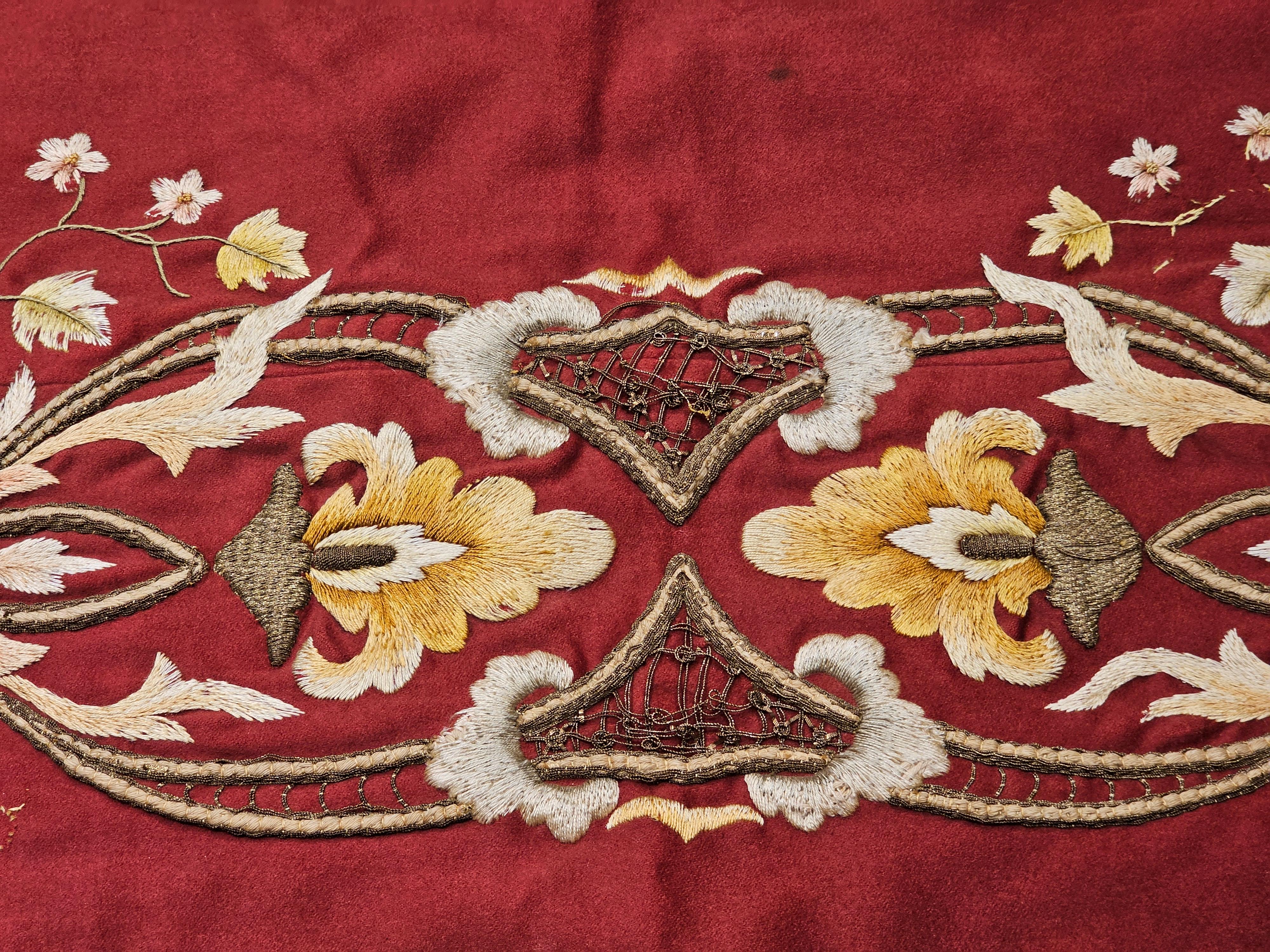 19th Century Ottoman Hand Embroidered Silk and Gilt Threads Tapestry Textile For Sale 2