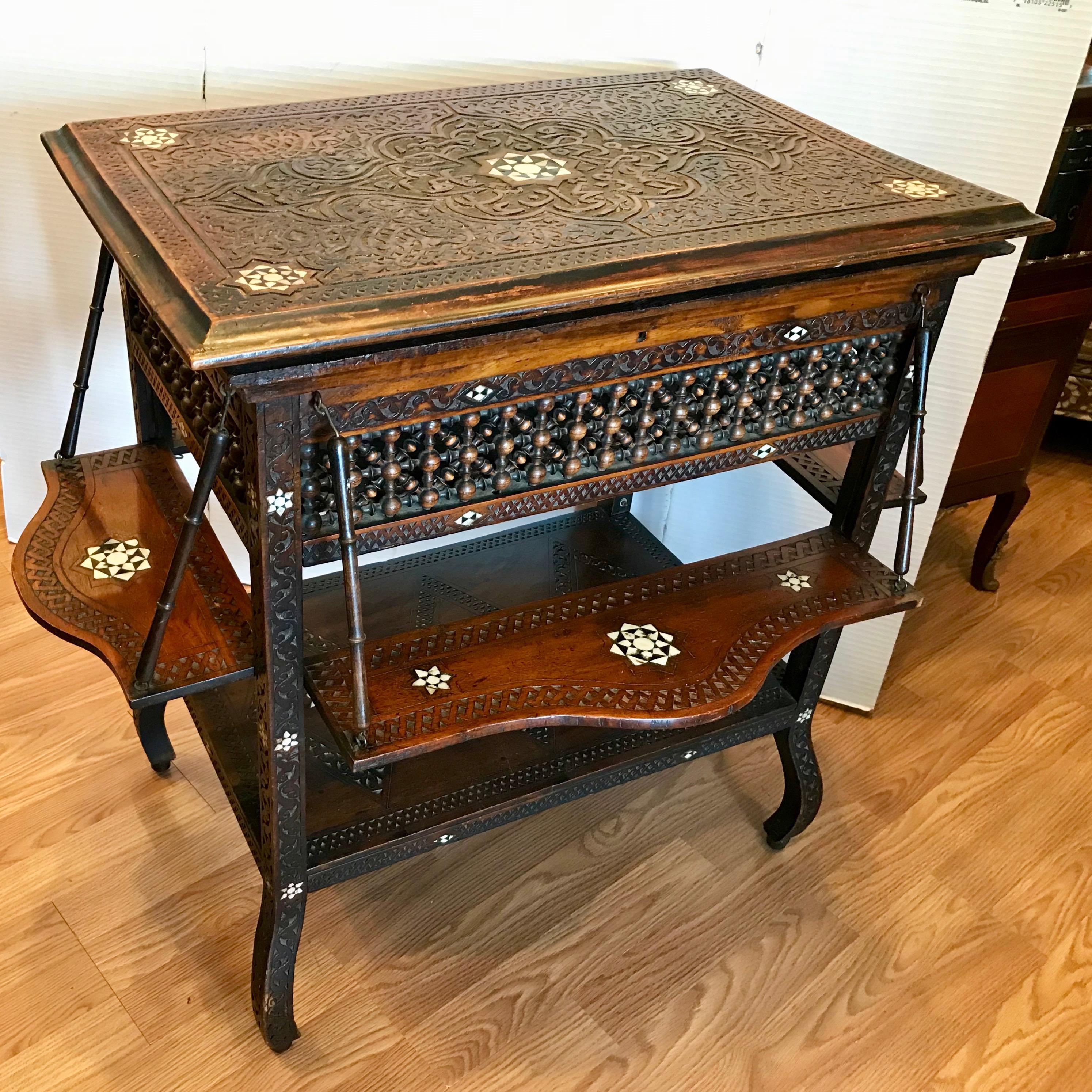 Hand-Carved 19th Century Ottoman Inlaid Serving Table
