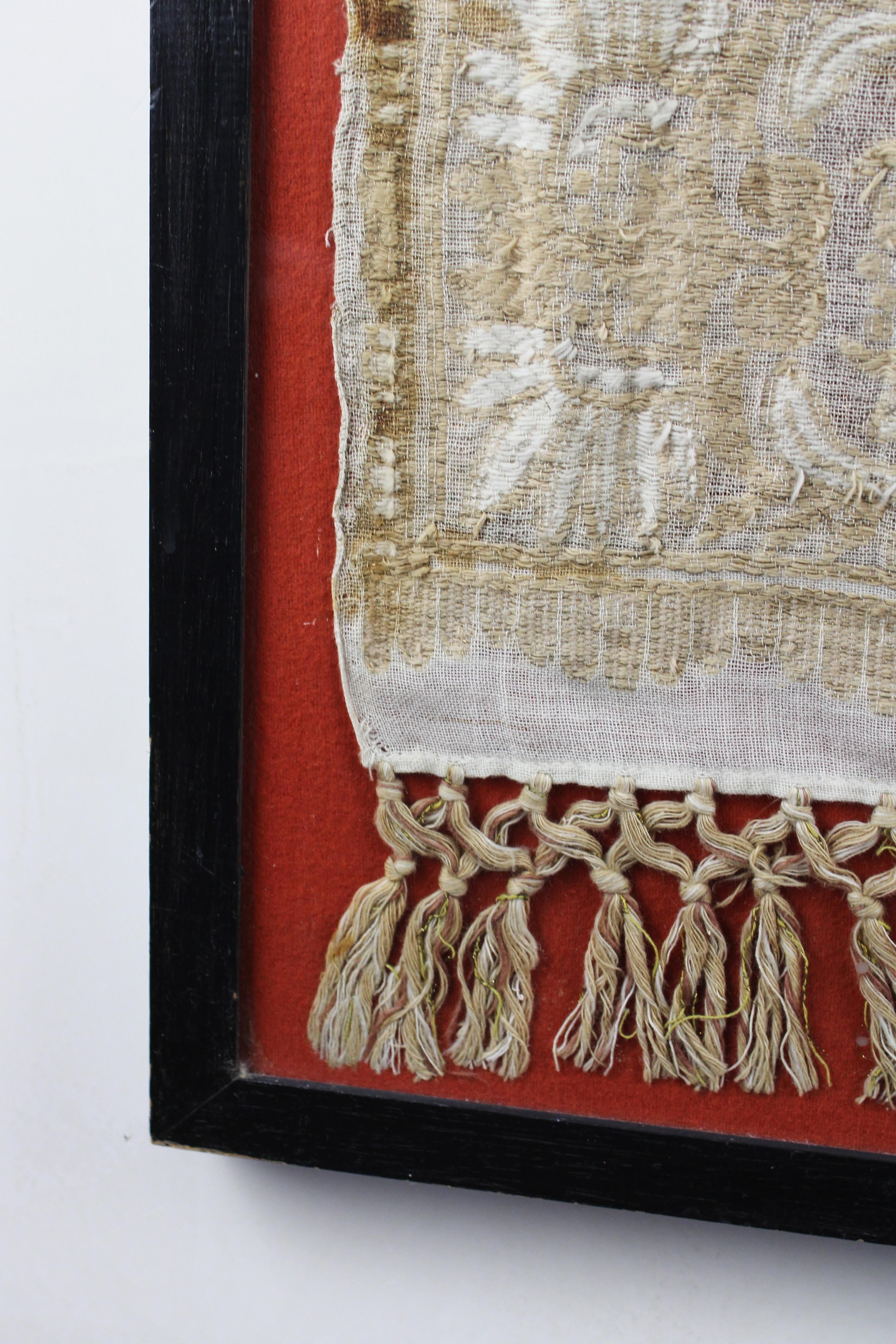 19th century Ottoman Linen and Gold Metallic Weaved Towel Framed Turkey For Sale 1