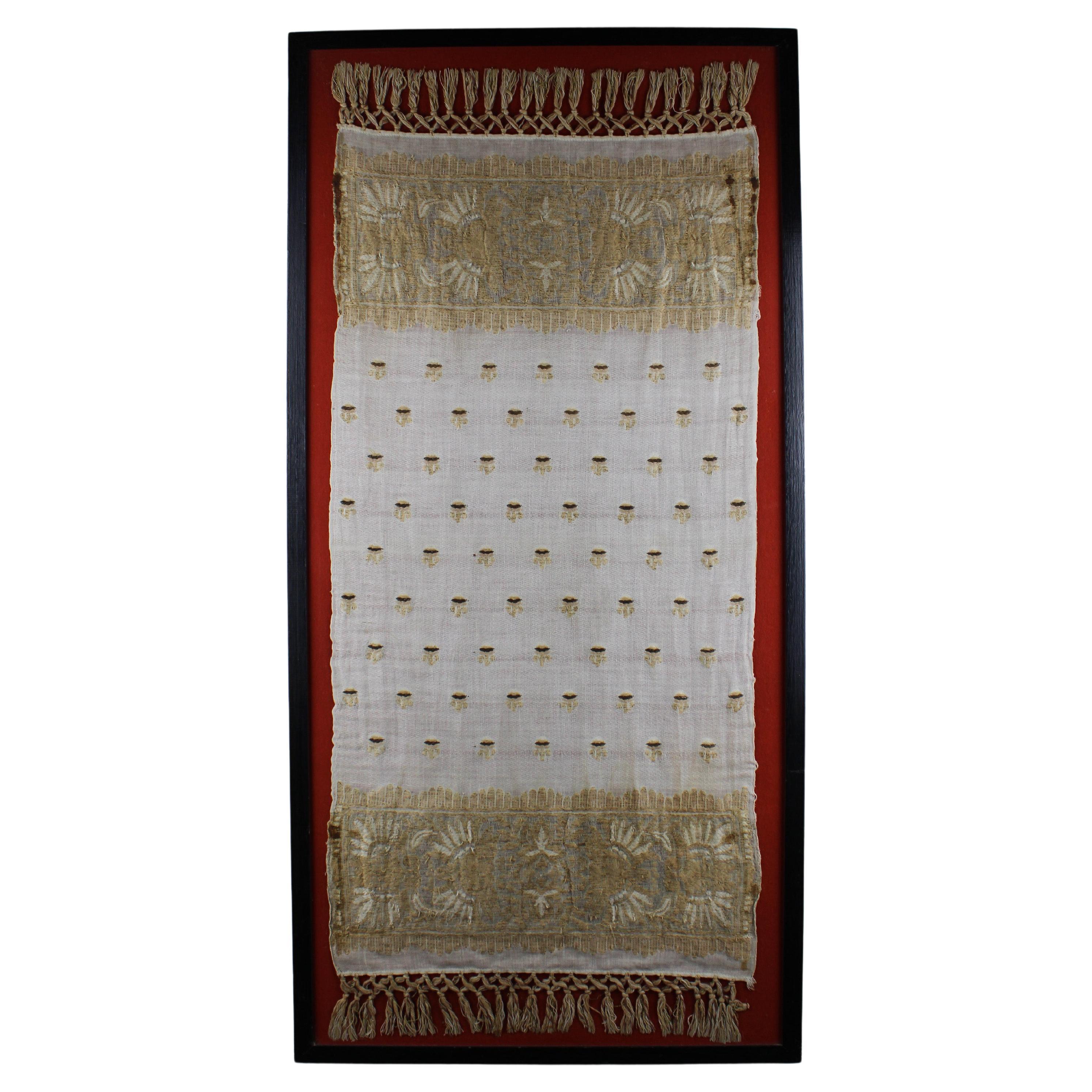 19th century Ottoman Linen and Gold Metallic Weaved Towel Framed Turkey