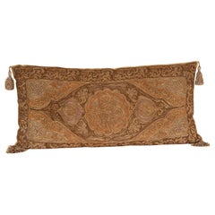 Antique 19th c Ottoman Pillow Cushion Gold Metallic Thread Silk Embroidery Islamic Art