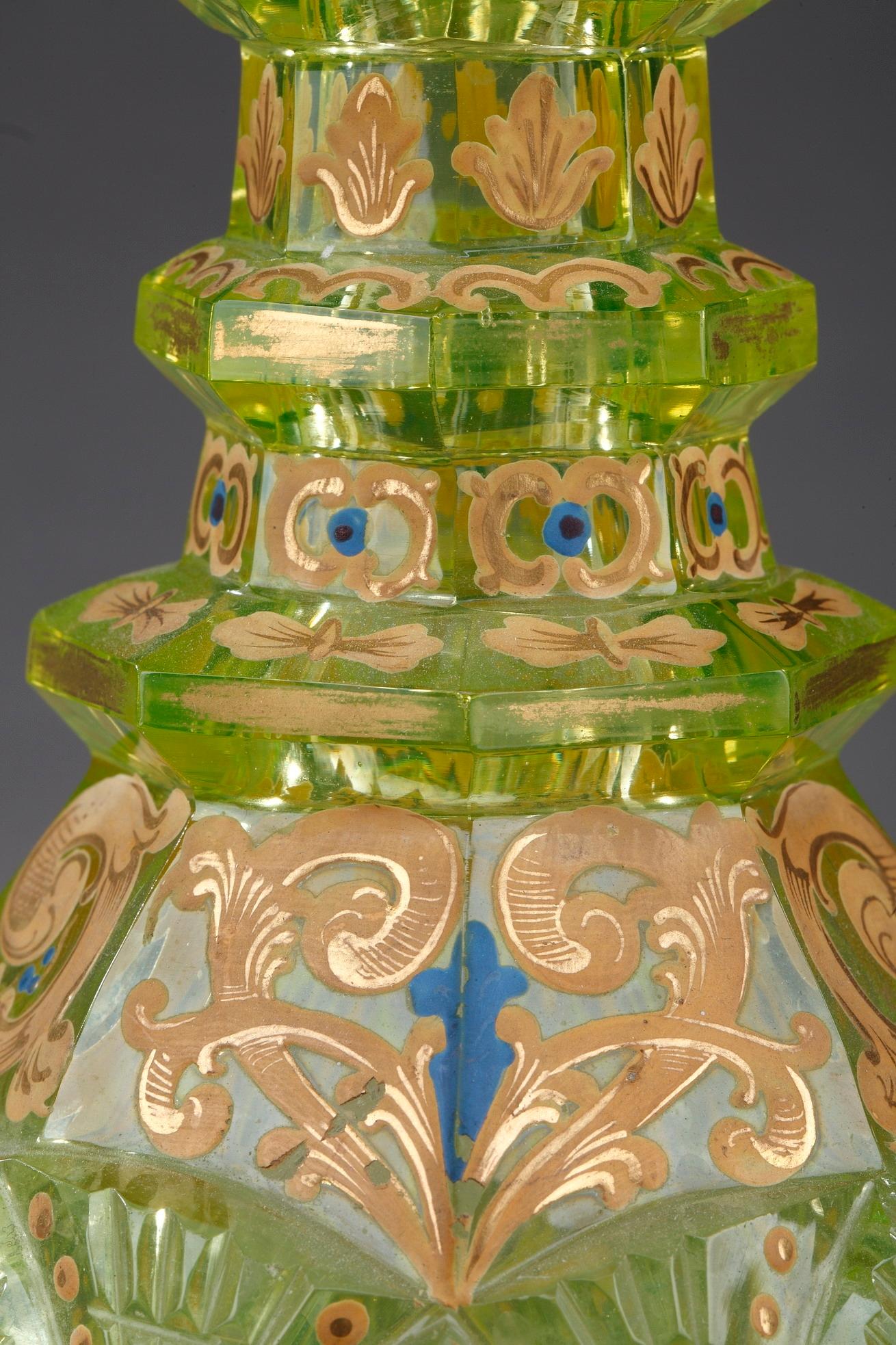 European 19th Century Ouraline Glass Decanter, Bohemia