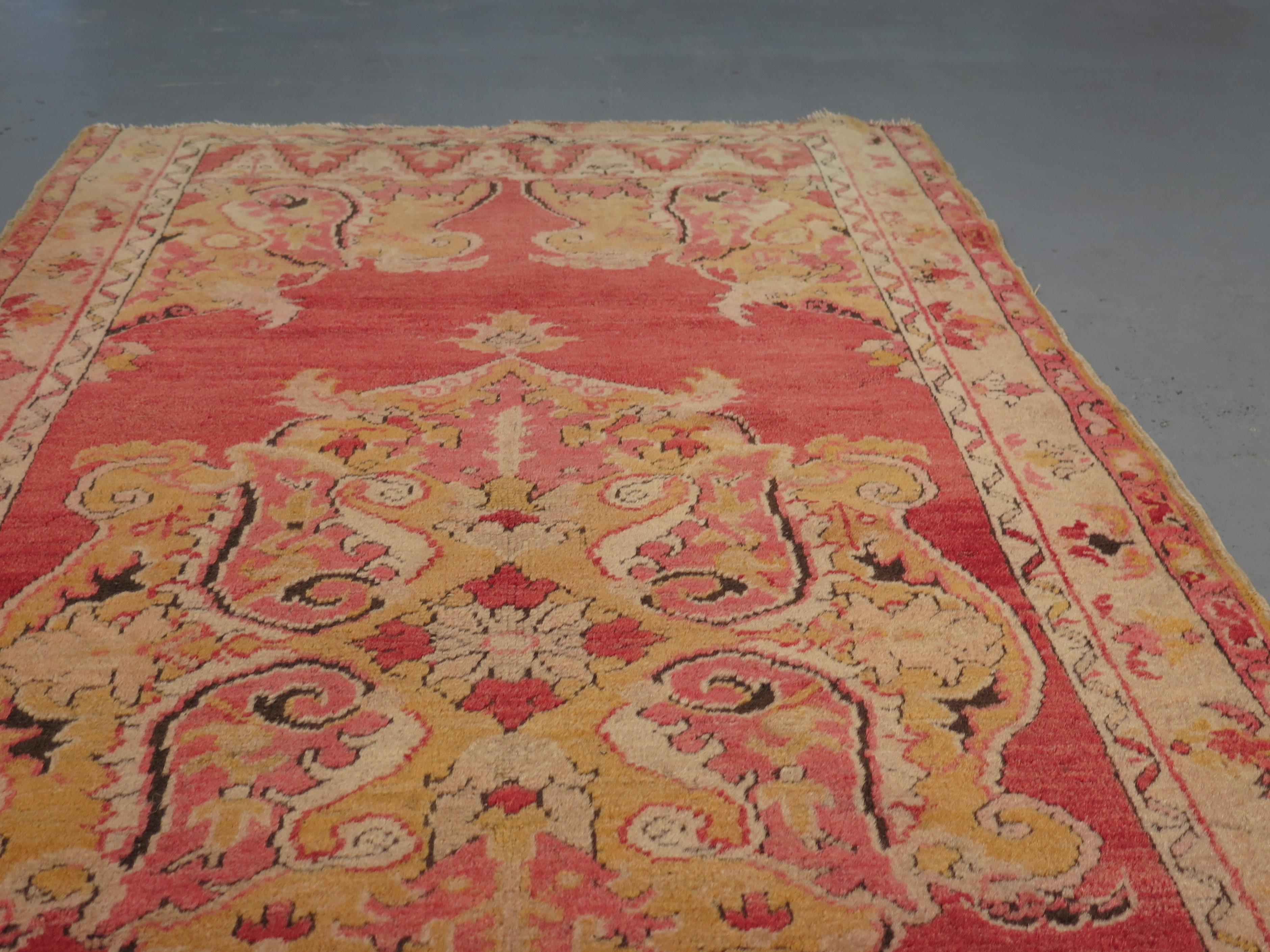 Vegetable Dyed 19th Century Oushak Accent Rug For Sale